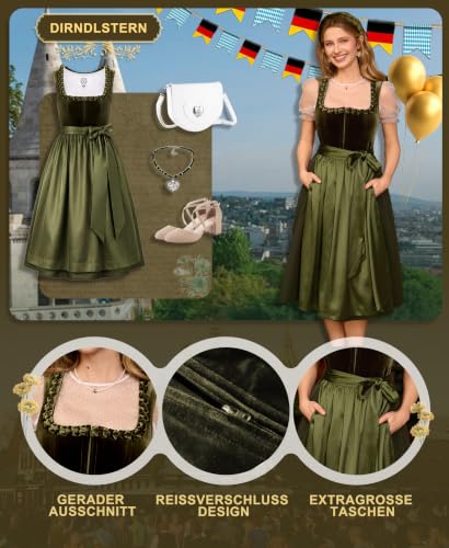 Thumbnail 2 de DIRNDLSTERN Damen Dirndlkleid Grün – Midi-Trachtkleid für Oktoberfest, Größe 46