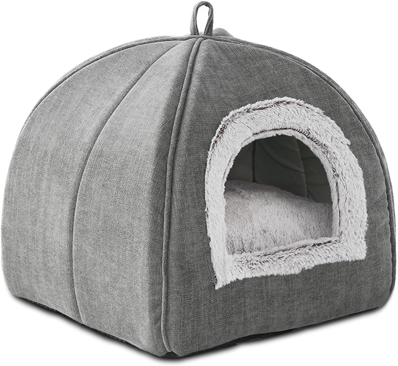 Thumbnail 6 de Cat Bed for Indoor Cats - Plush Cat Cave Bed with Removable Washable Cushion (Grey, Large 44.5x44.5x44.5 cm)