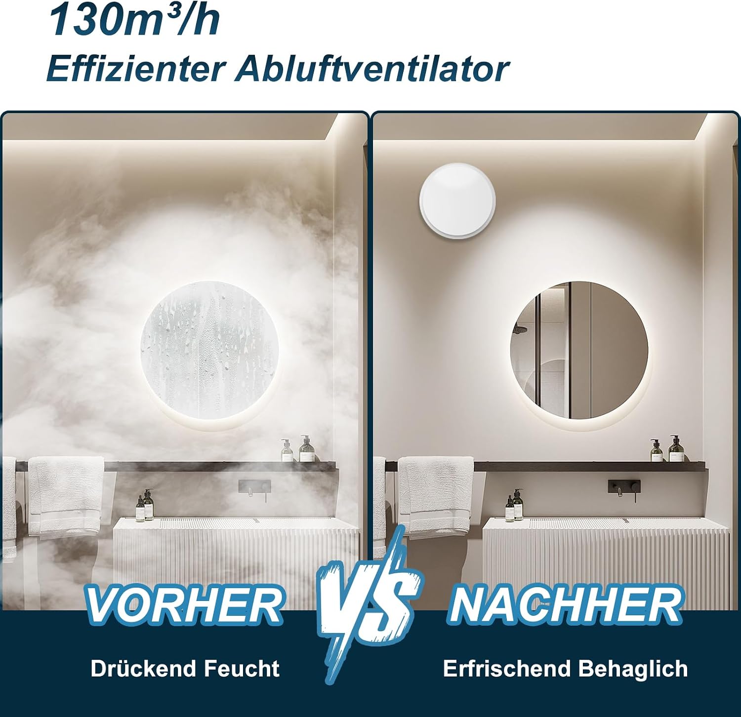 Detalle 2 de SBONNI Badlüfter 100mm – Leiser Abluftventilator 12W, 130 m³/h, IPX4, 5 Jahre Garantie