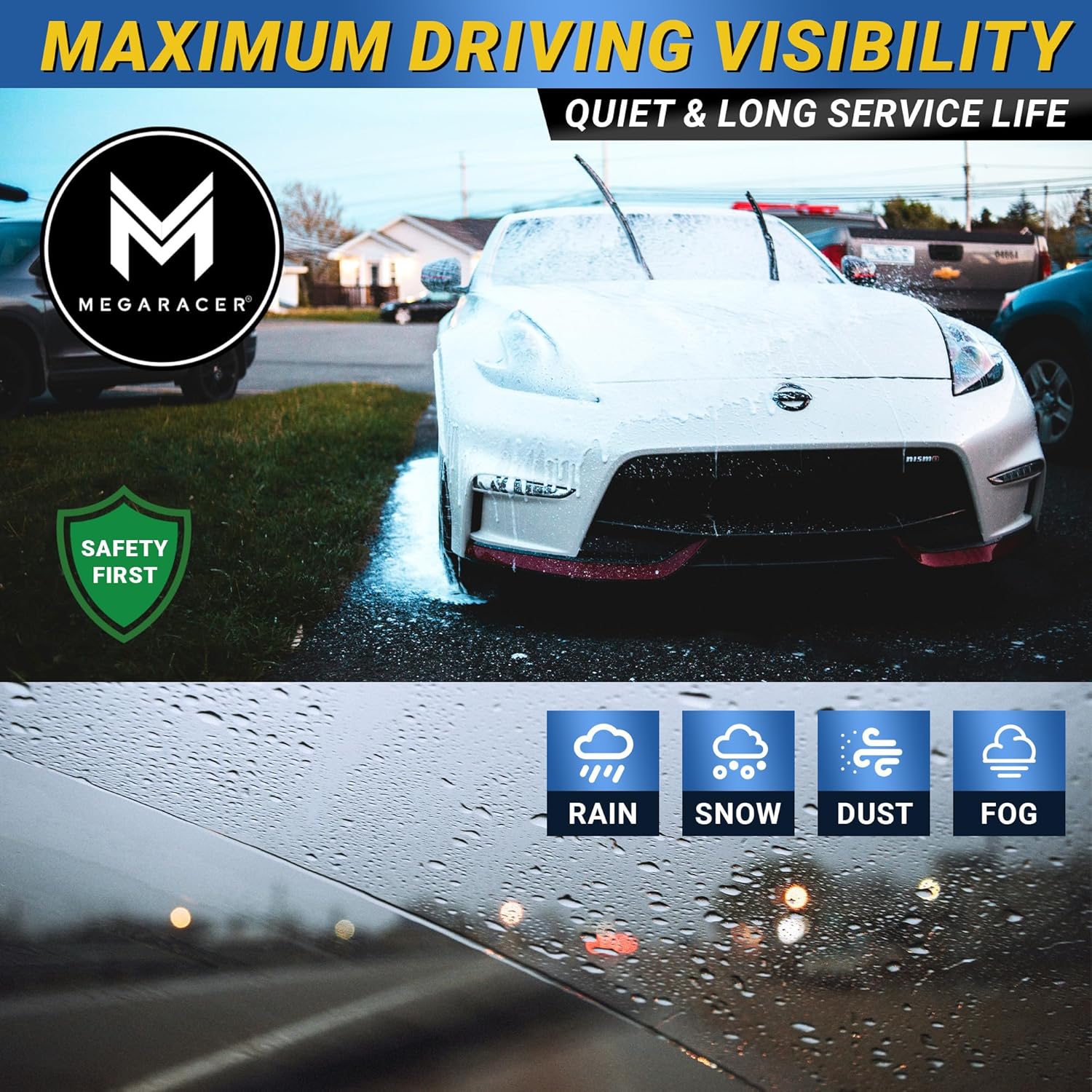 Thumbnail 3 de Premium Silicone Carbon Fiber Windshield Wiper Blades 22" & 20" (J-Hook) – Quiet, Streak-Free Front Wipers, 2-Pack