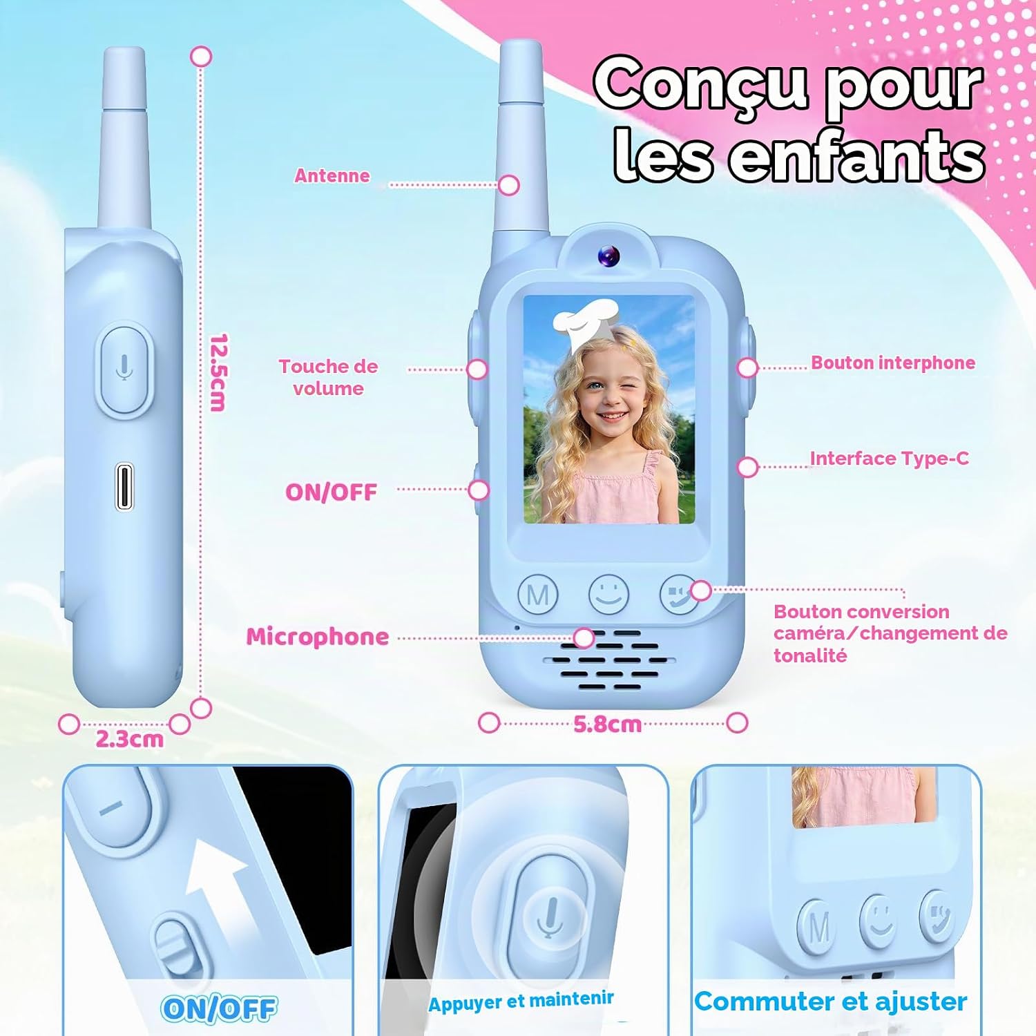 Detalle 2 de iKidiki kindertalkie met videogesprekken, dubbele camera en oplaadbare batterij