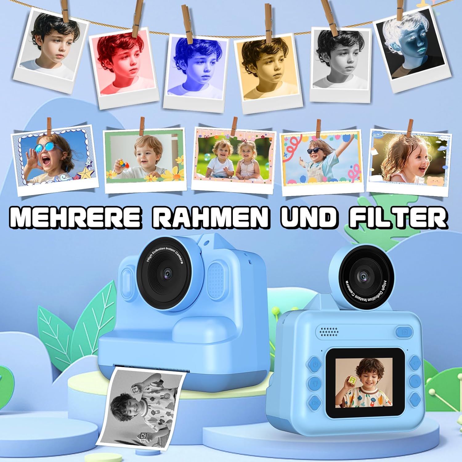 Thumbnail 5 de WOWAWOLA Sofortbildkamera Kinder mit 180° Klappobjektiv – 1080P, 32GB, Druckpapier & Mehr