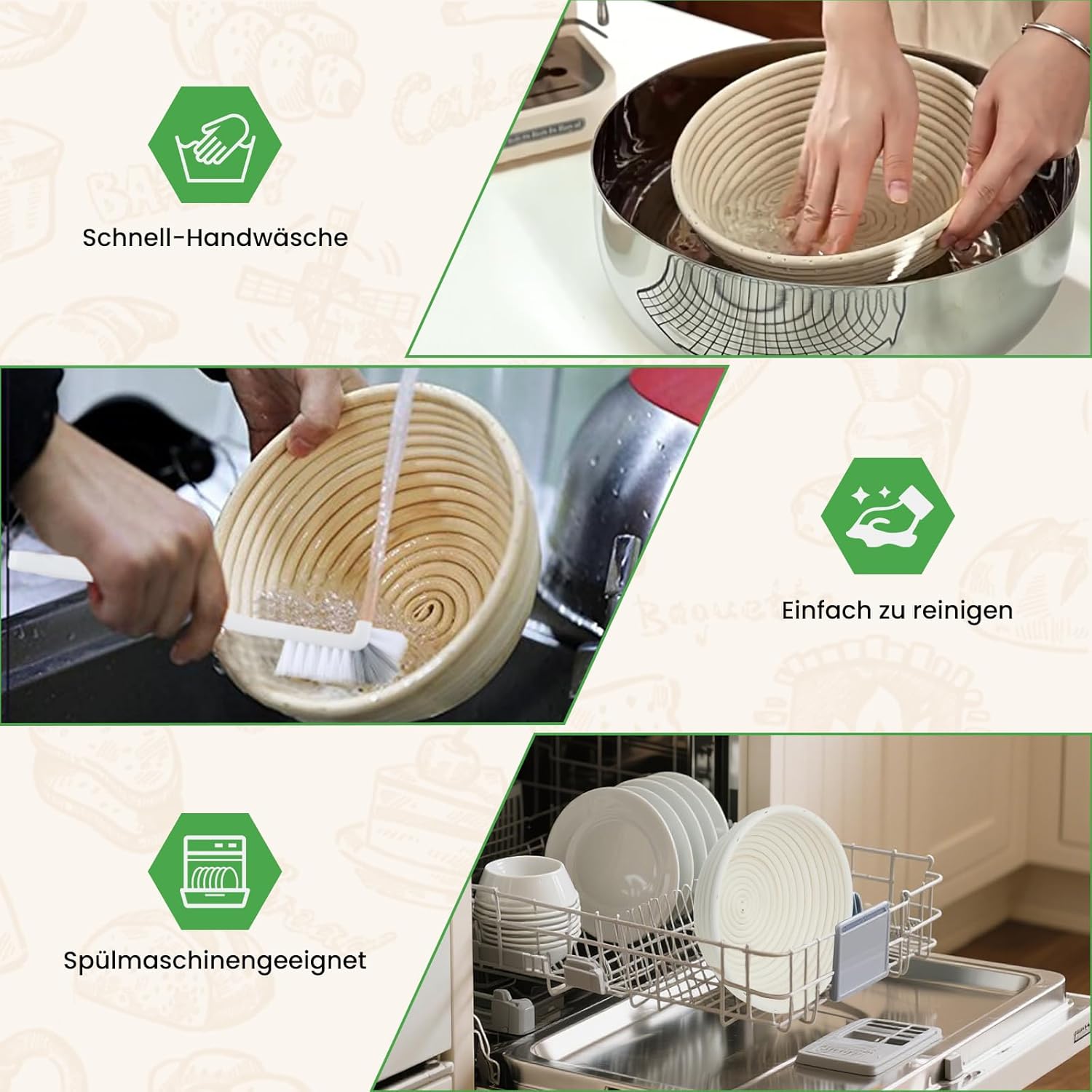 Detalle de GEEKHOM Sauerteig Starter Set mit 2 Gärkörben – Komplettes 14-teiliges Backzubehör für Anfänger