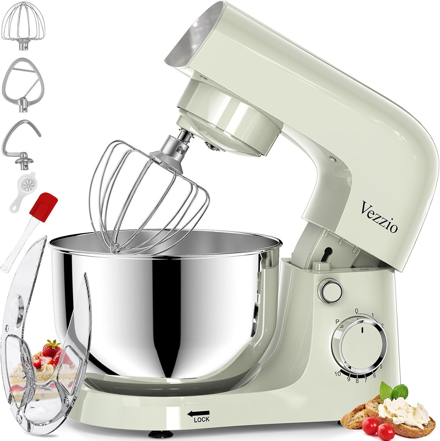 Detalle de Vezzio Small Stand Mixer (4.5L) 1500W 10-Speed Kitchen Cake Mixer – Green