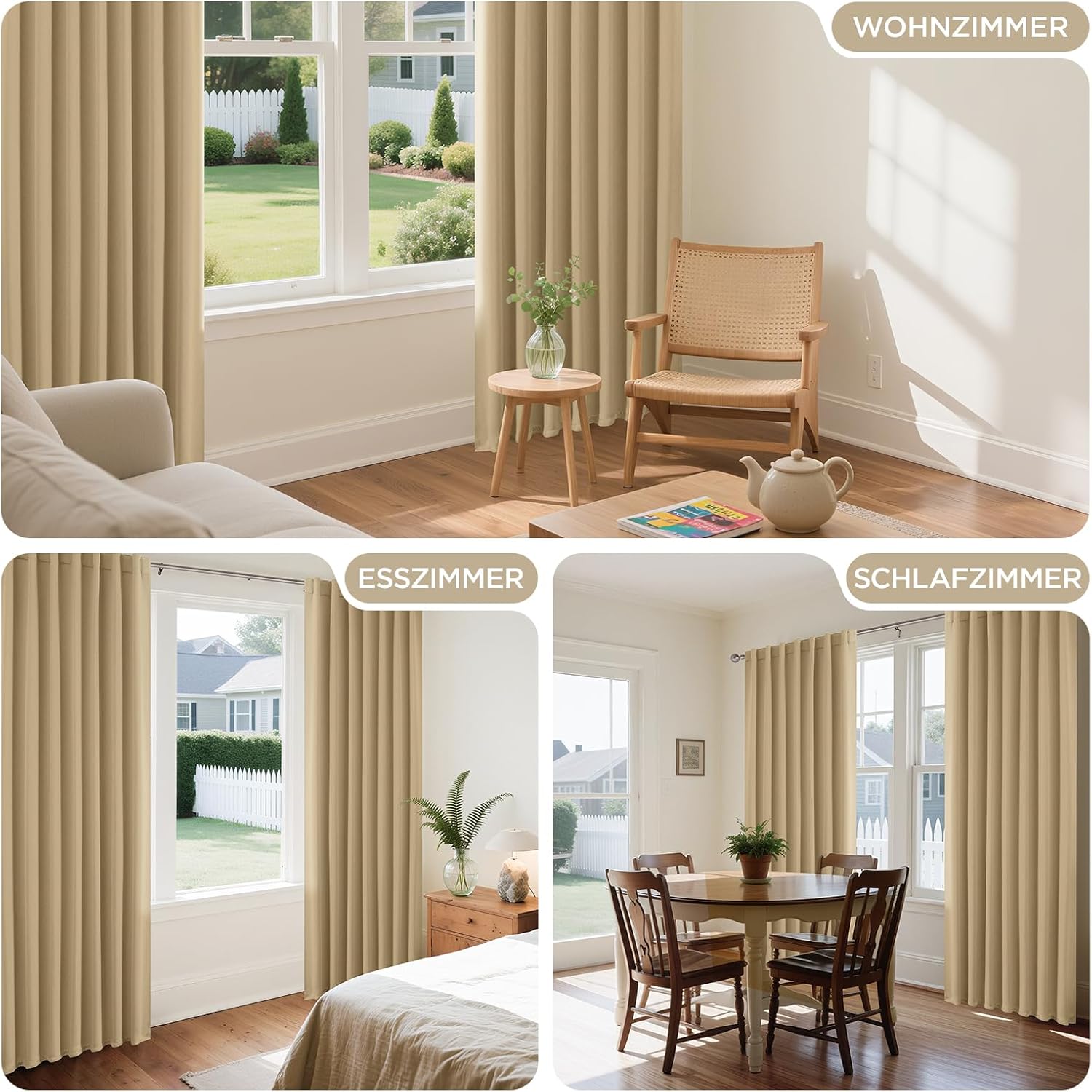 Thumbnail 4 de Joydeco Verdunkelungsvorhänge mit verdeckten Schlaufen (2er-Set), H 200 x B 140, dunkelbeige