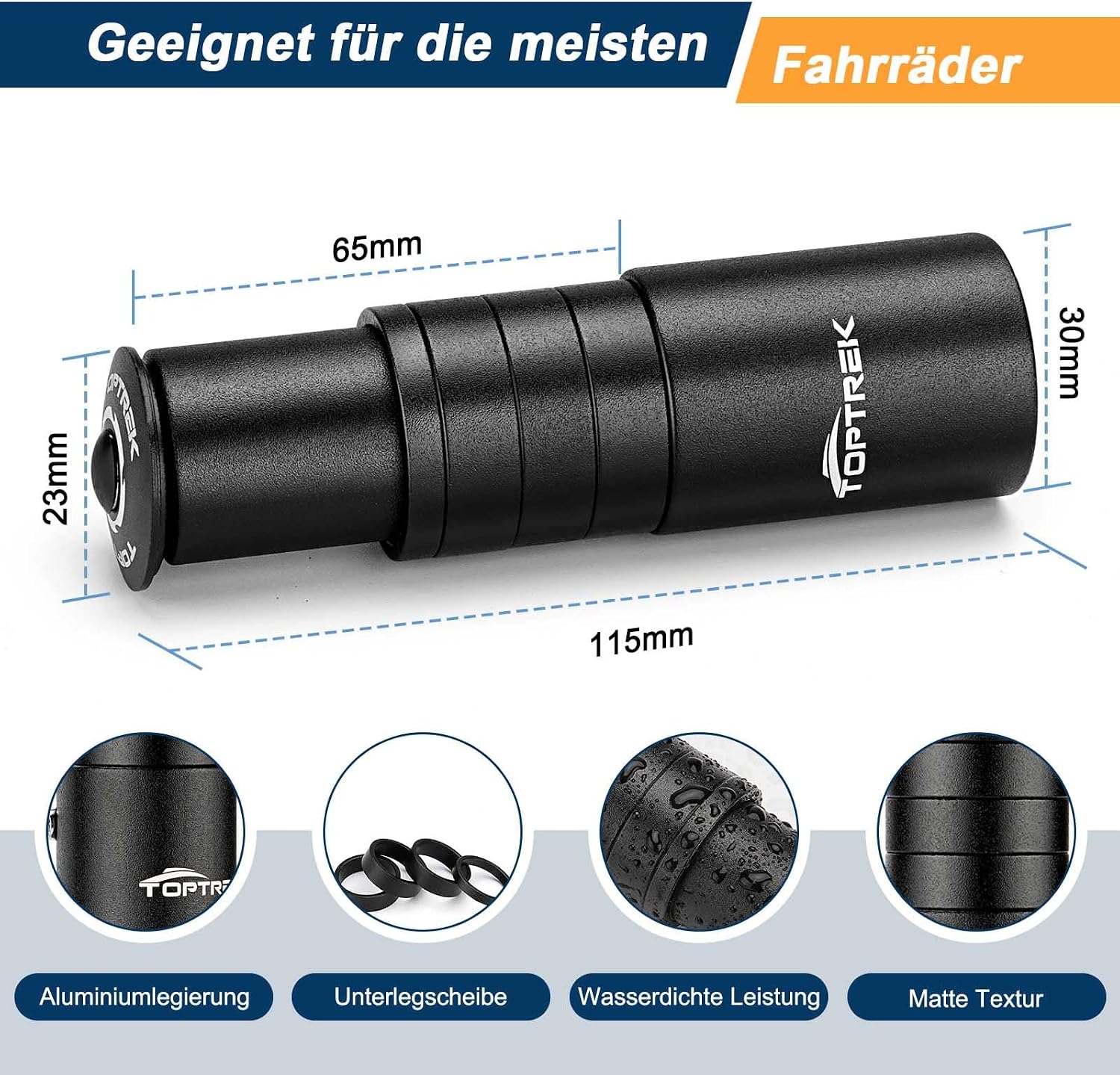Detalle 2 de toptrek Lenkererhöhung Fahrrad (Vorbau 28,6 mm) für MTB, Rennrad & City – Höhenverstellung mit Spacern, 150 mm