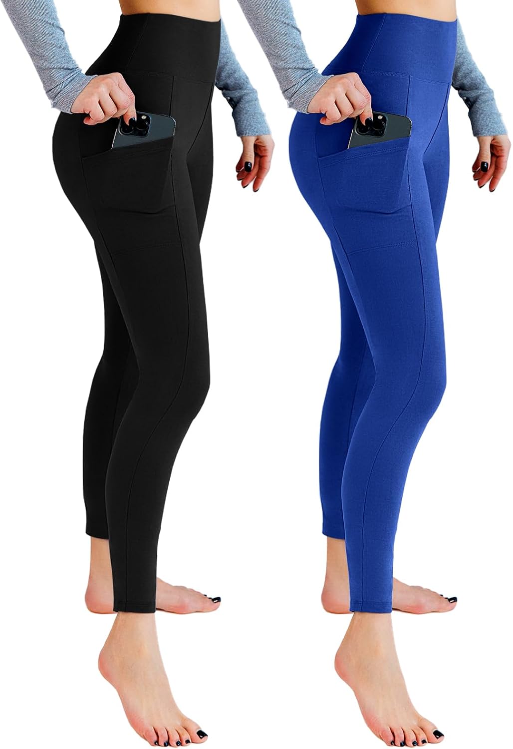 Detalle de Leafigure 2er Pack Damen Leggings High Waist mit Taschen – blickdicht, Gym & Yoga