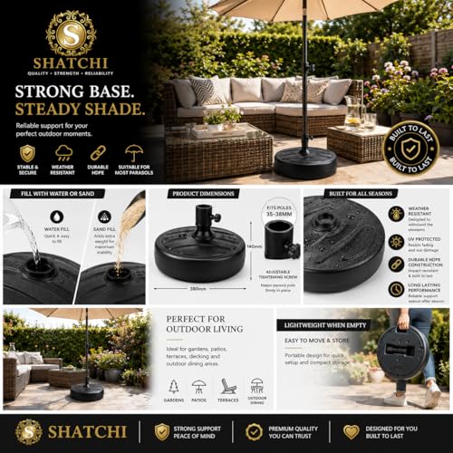 Thumbnail 10 de SHATCHI 13 Litre Fillable Parasol Base Stand for 35-48 mm Garden Umbrella Poles
