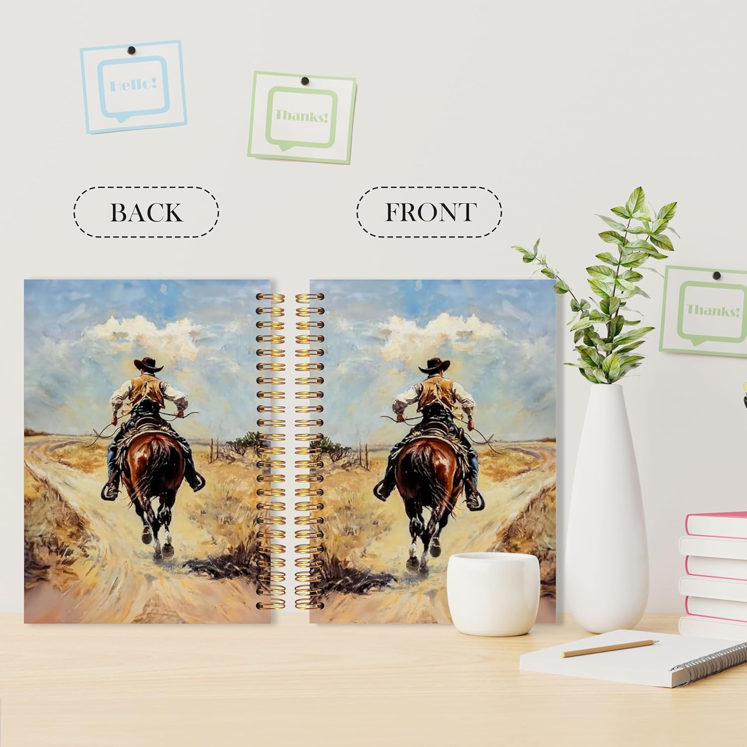 Detalle 2 de LADOCK Rustic Western Cowboy Spiral Notebook, 5.5 x 8.3-Inch Hardcover, 164 Pages