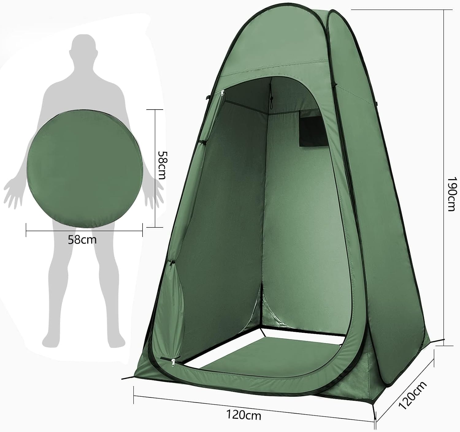 Detalle 2 de Tenda Doccia Campeggio Pop-Up 120x120x190 cm - Gazebo Esterno con Privacy, Verde Scuro