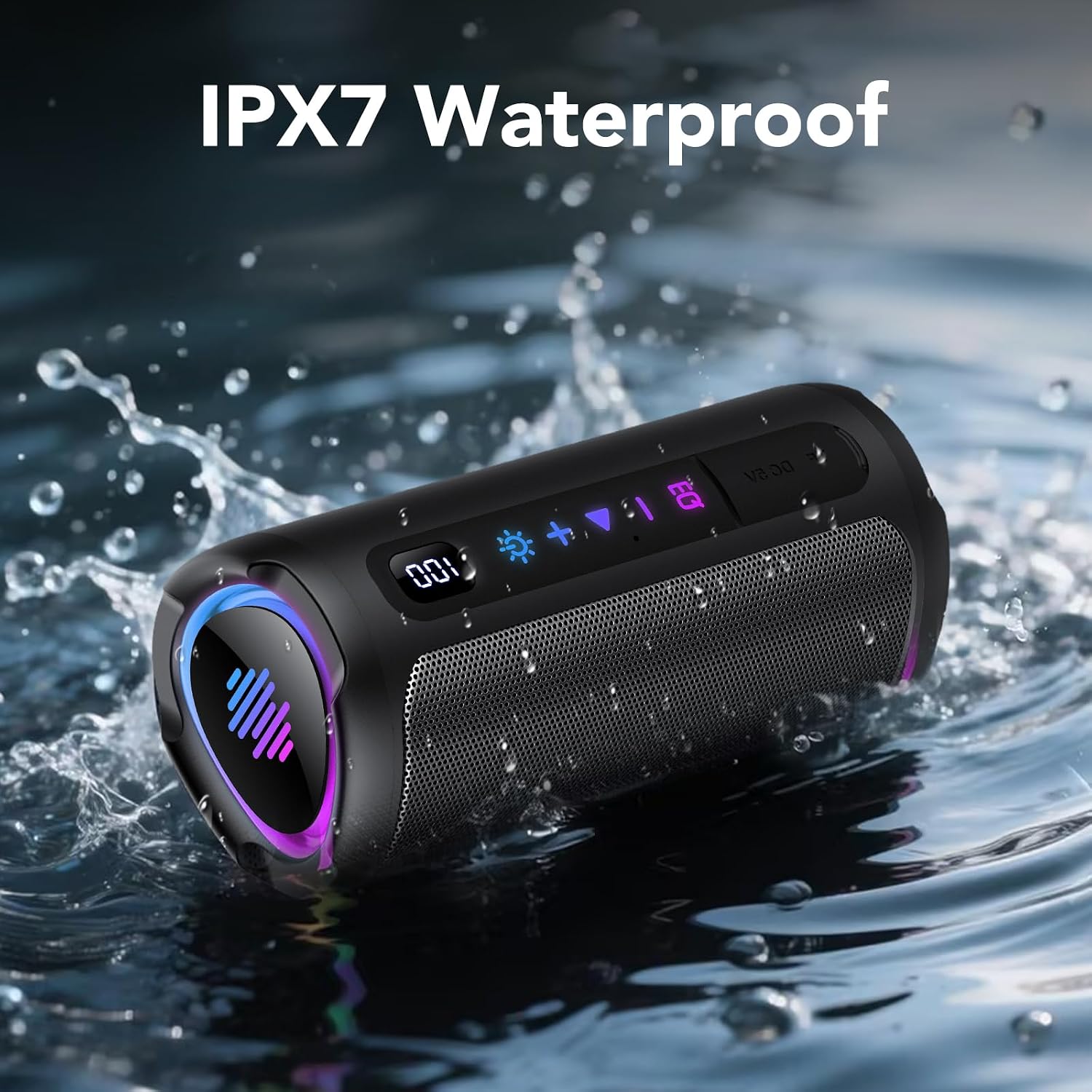 Detalle de Cassa Bluetooth 5.4 Potente 20W con Display, 20H di Autonomia e RGB – Portatile e Impermeabile IPX7