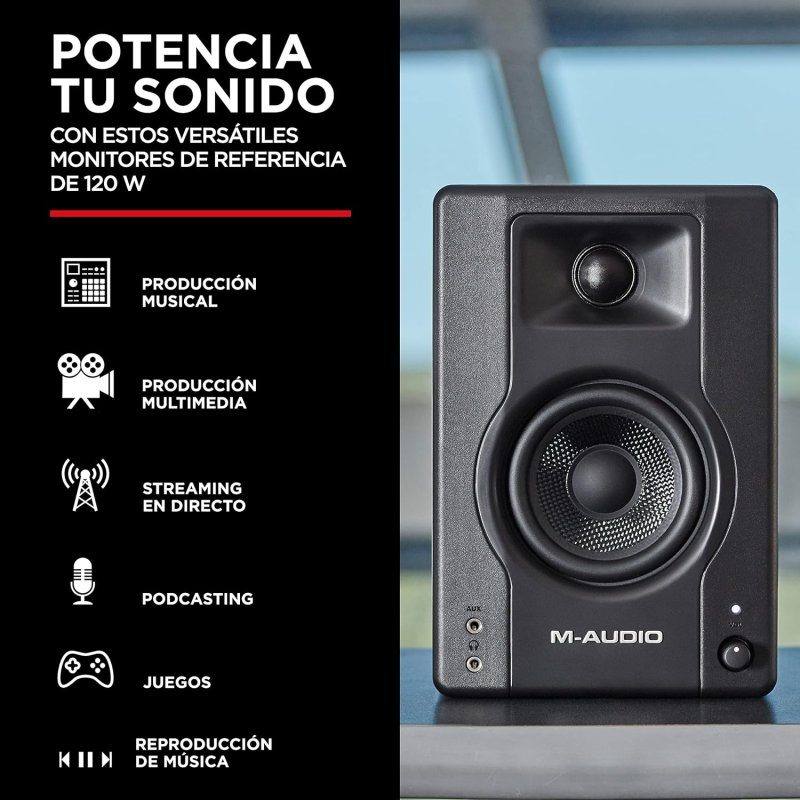 Detalle de M-Audio BX3: Monitores de Estudio Activos 120 W, 3.5" para Producción y Streaming