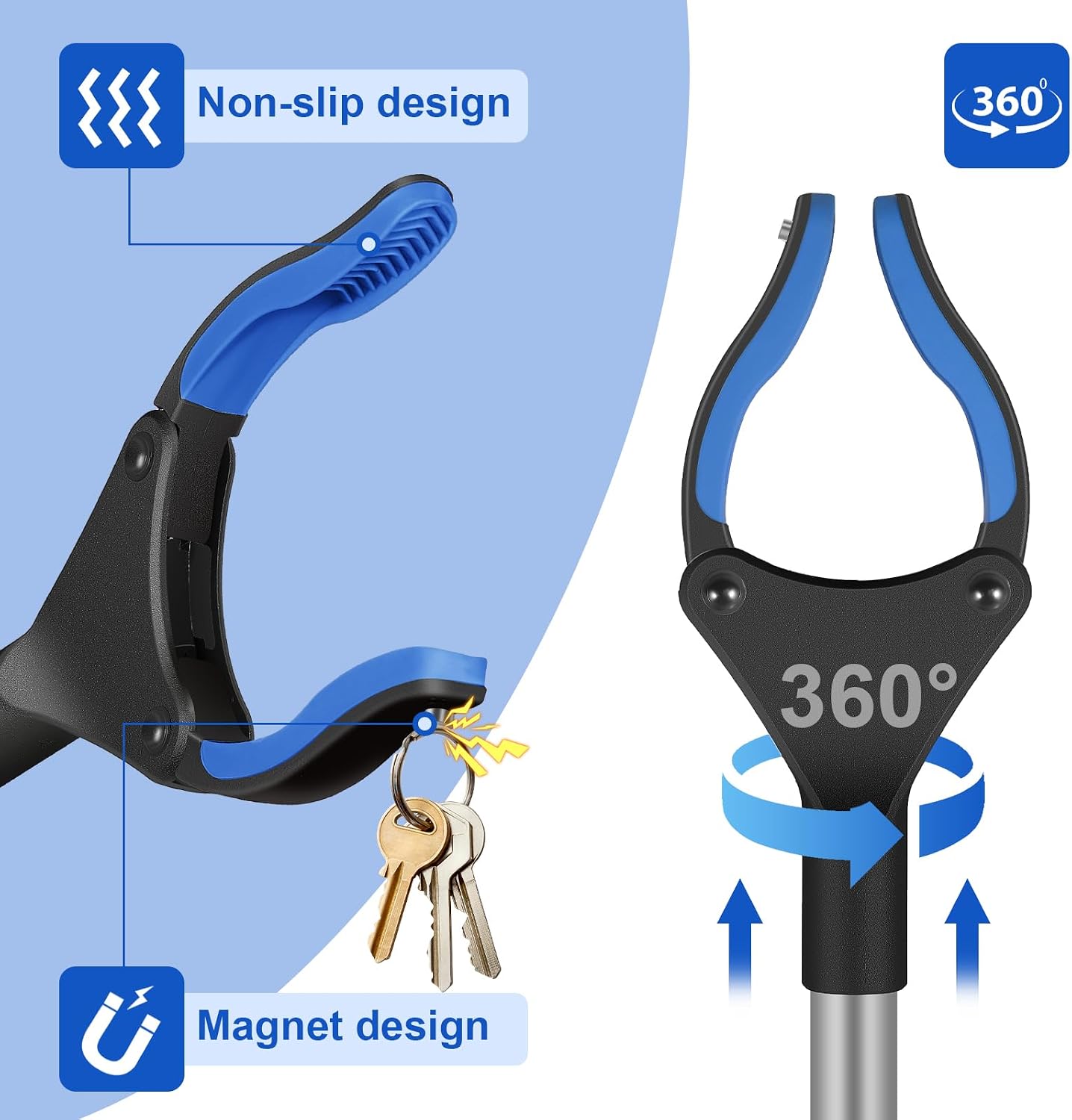 Thumbnail 1 de YAUNGEL 43'' Litter Picker Grabber Stick with Magnet (Blue) – 108cm foldable reacher