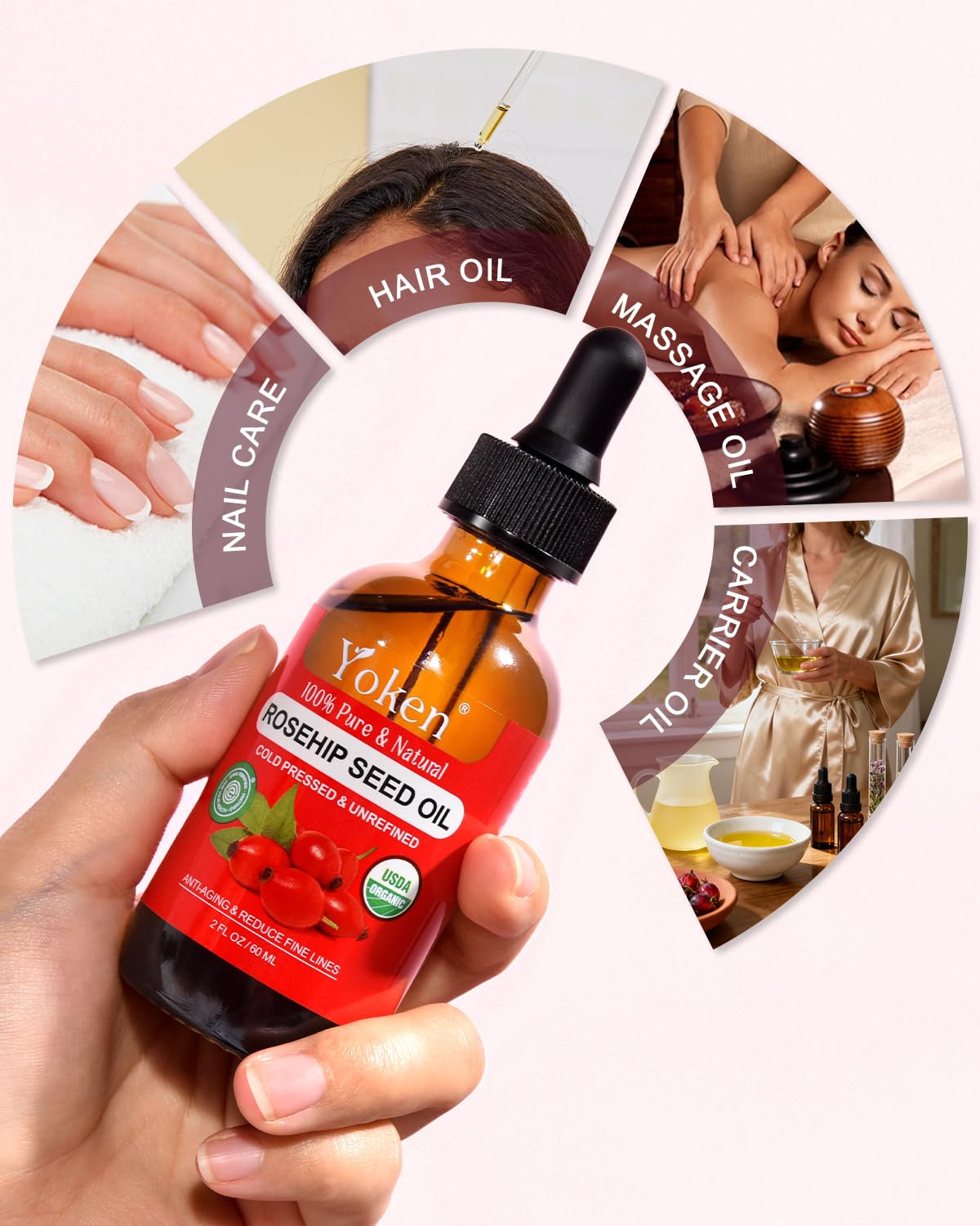 Thumbnail 4 de Yoken Organic Rosehip Seed Oil (100% Pure, Cold-Pressed, Unrefined) for Face, Skin, Hair & Nails — 2 fl oz