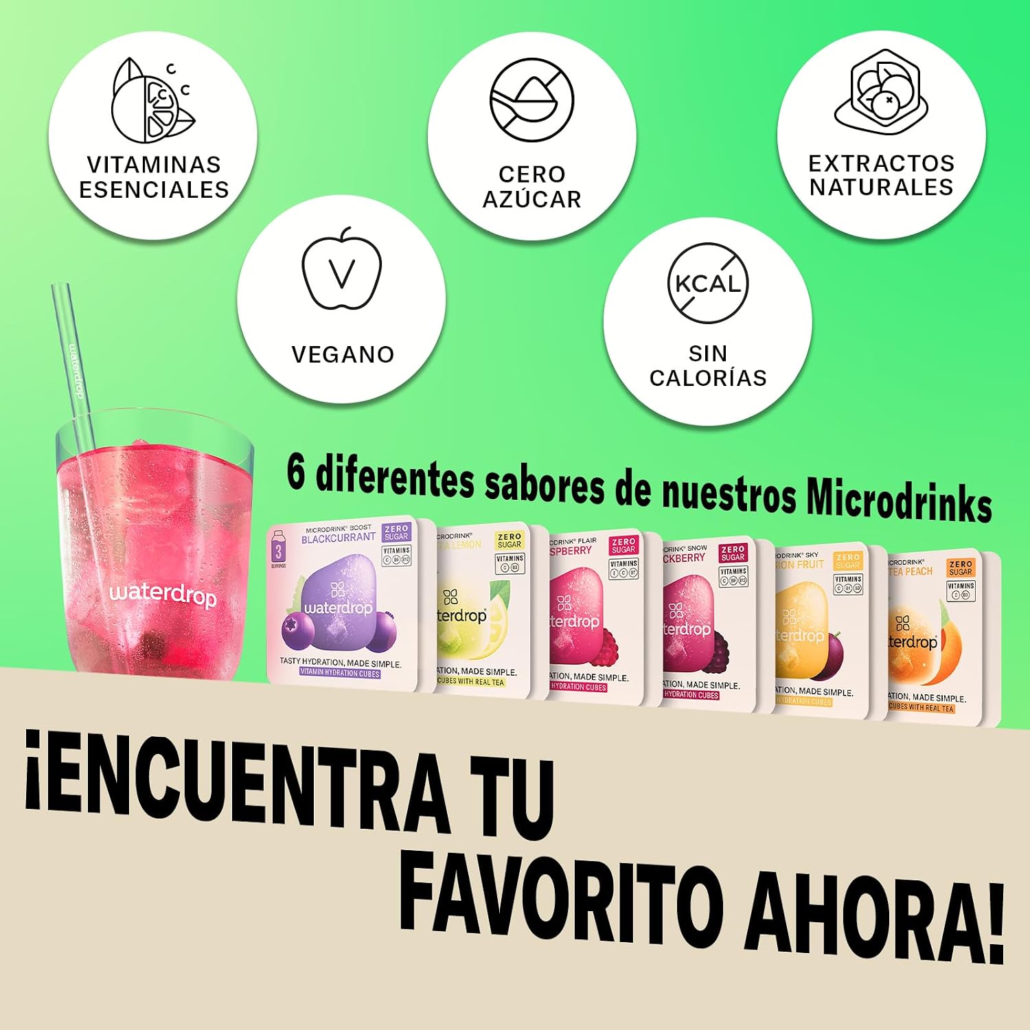 Detalle 2 de waterdrop® Starter Set 🌿 Botella 600ml + 18 Cubos Aromatizados