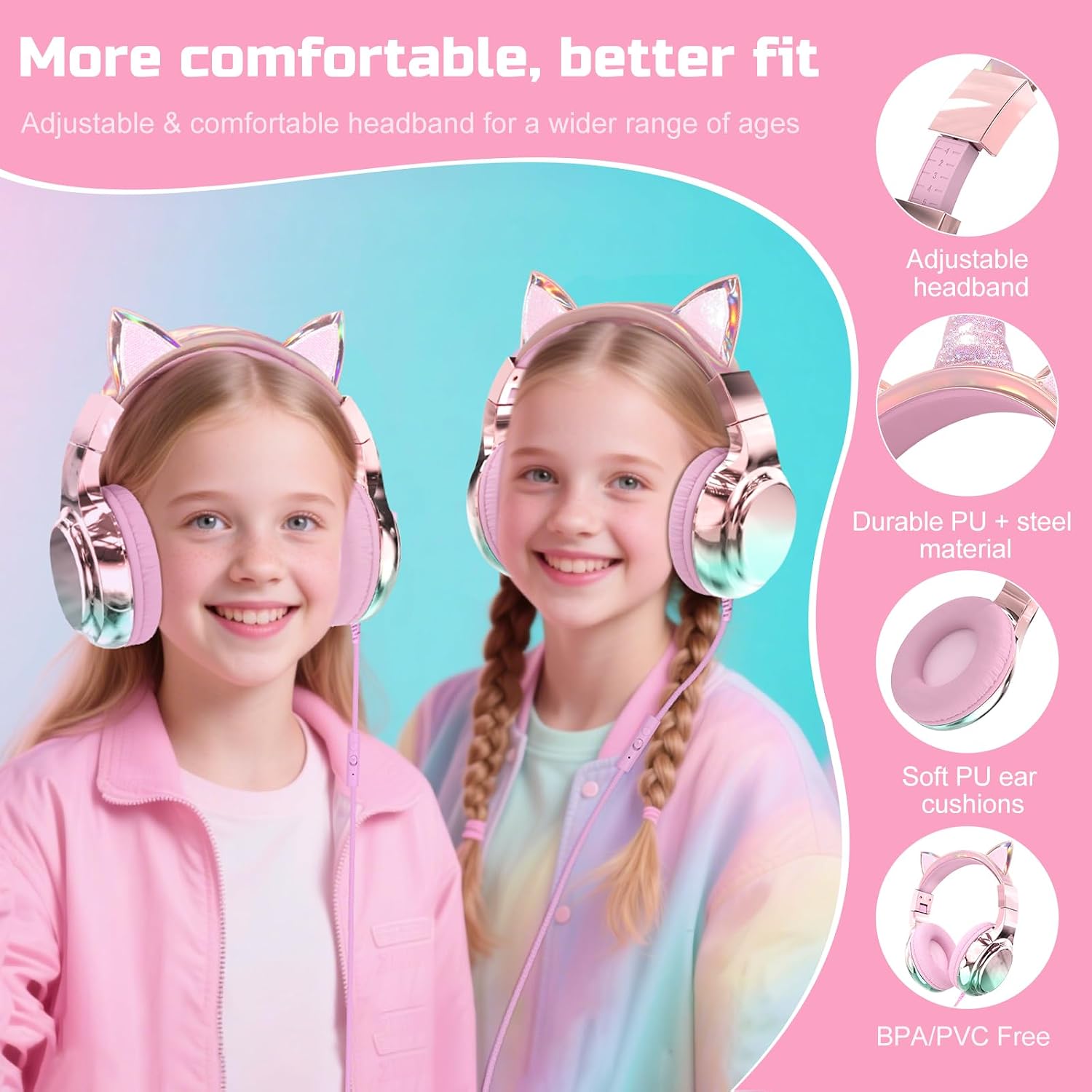 Thumbnail 6 de Kids cat ear headphones with mic, 85dB