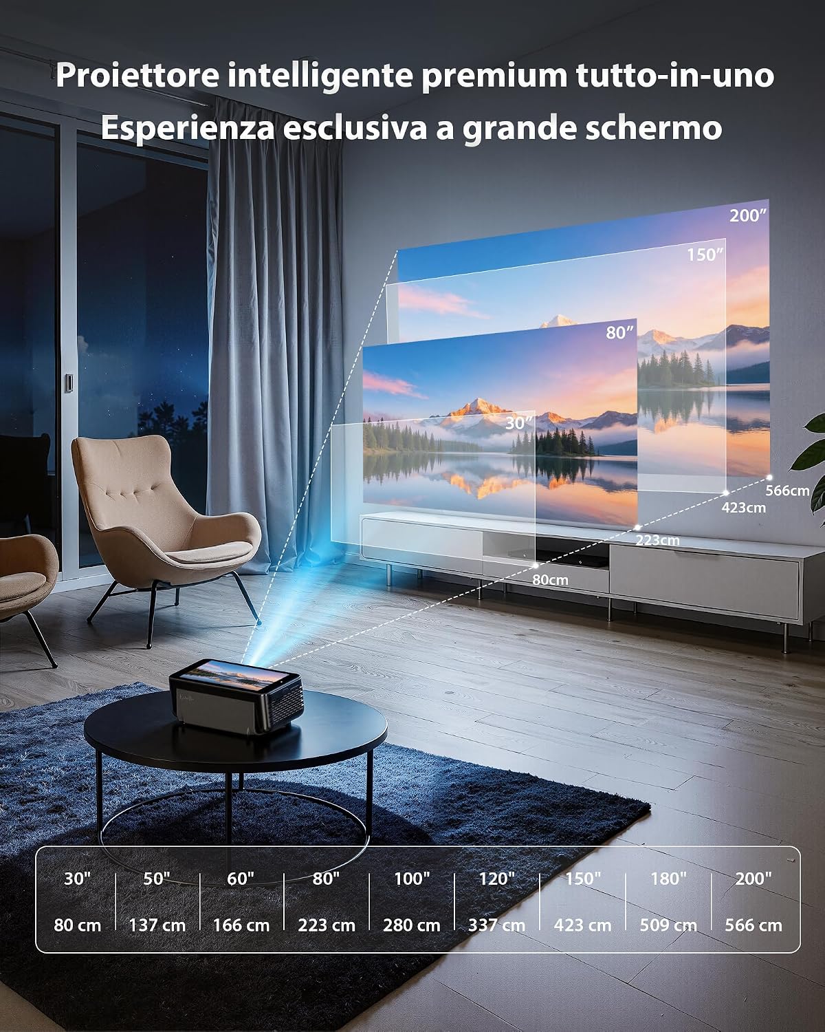 Detalle de Estelle One Proiettore 4K con 64GB, Android 12, schermo touch 5,99" e batteria integrata