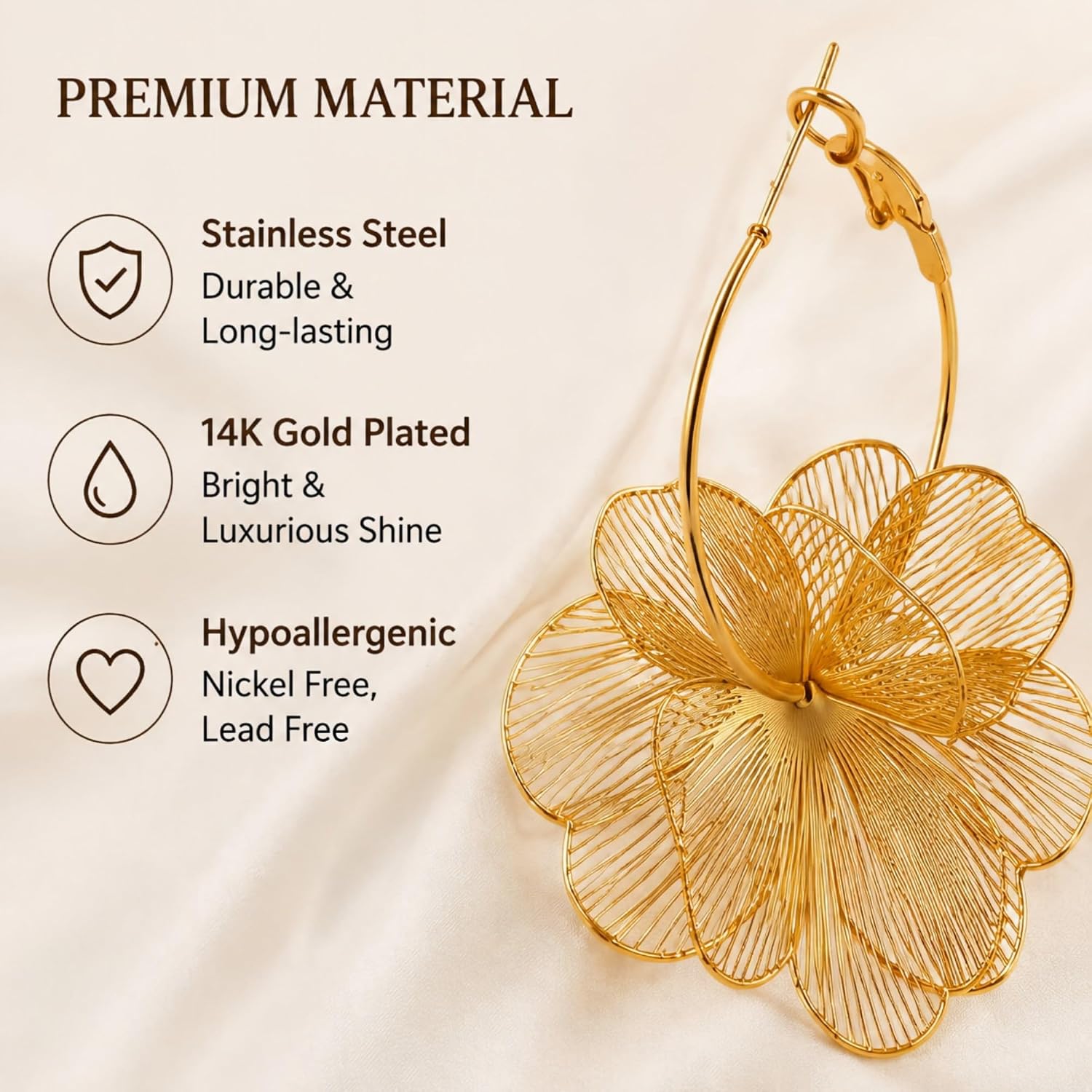 Detalle de GAXAYA Flower Drop Earrings, 2.05 x 1.45 Inches