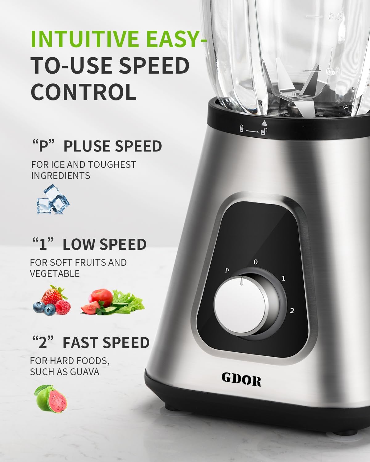 Thumbnail 2 de GDOR 1200W Standmixer Glas 2-1