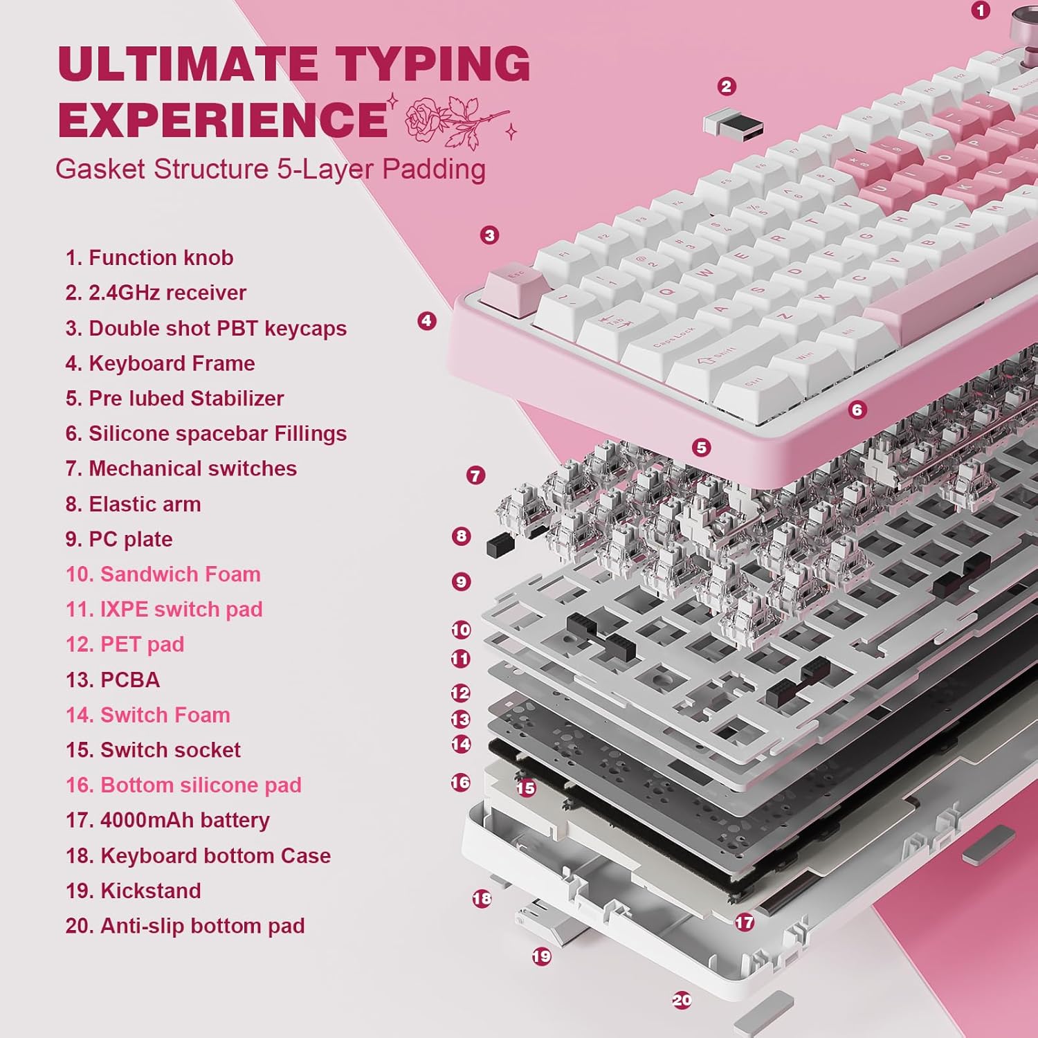 Thumbnail 3 de YUNZII B75 PRO: Tastiera Meccanica Senza Fili 75% con Hot Swap, Gasket Mount e Rotella di Controllo