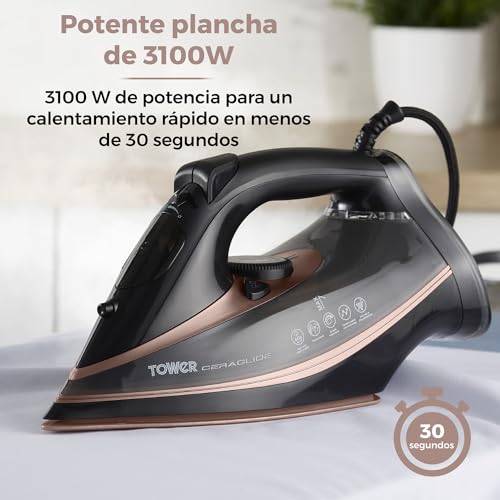 Detalle de Tower T22013 Plancha de vapor 3.100 W rosa oro y negro 🔌