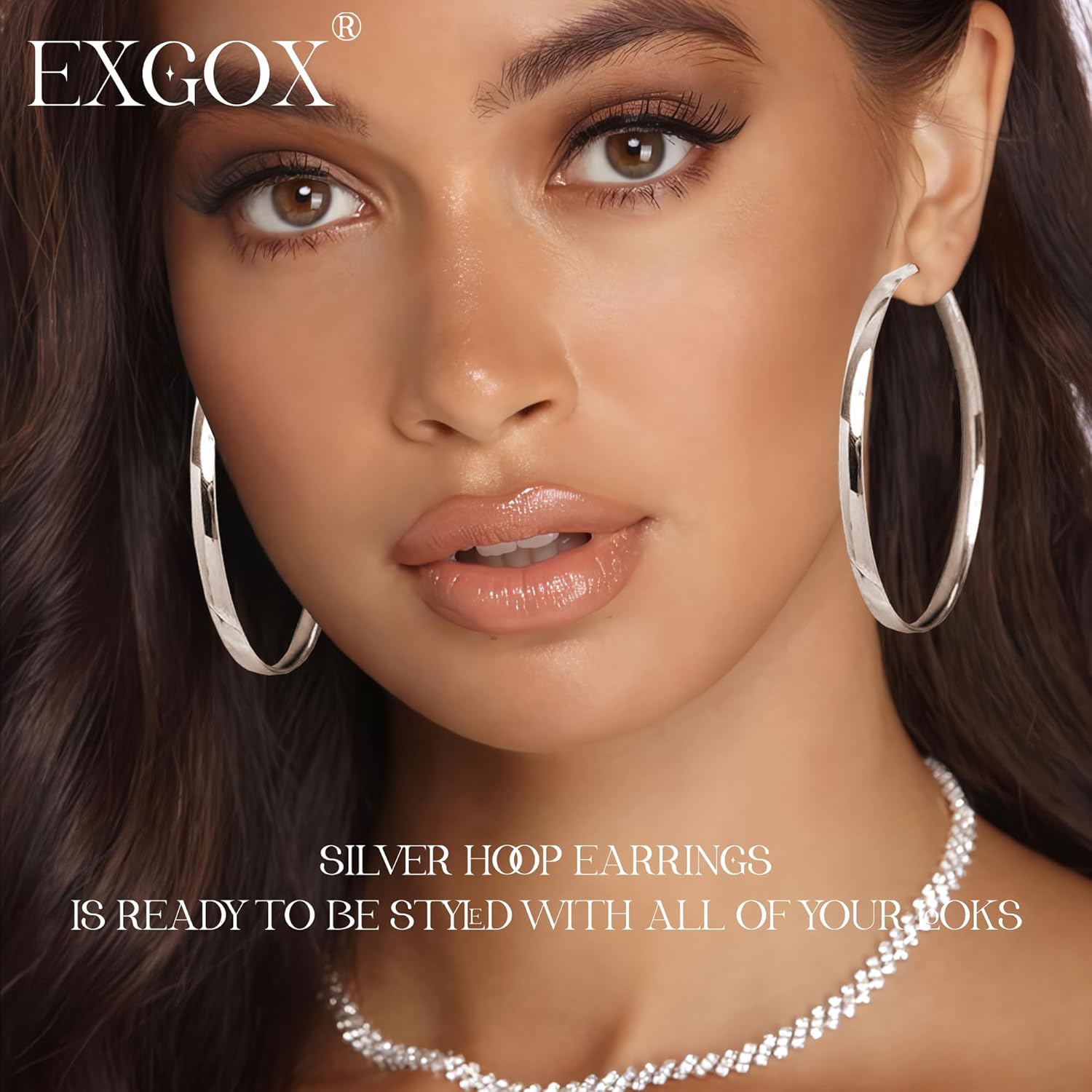 Thumbnail 2 de EXGOX Creolen Silber 925 Damen, 5 mm Breite, Groß 30–70 mm, Goldüberzogen