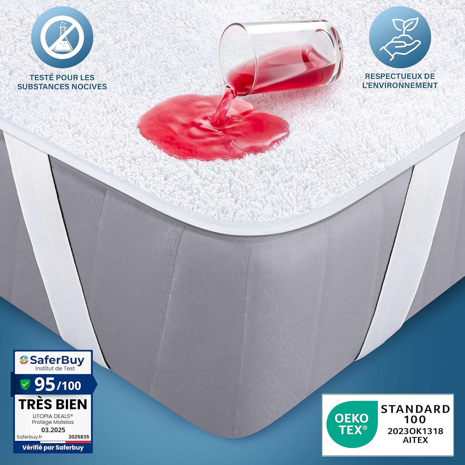 Thumbnail 2 de Protège-matelas Utopia Bedding imperméable 120 x 200 cm avec 4 coins élastiques