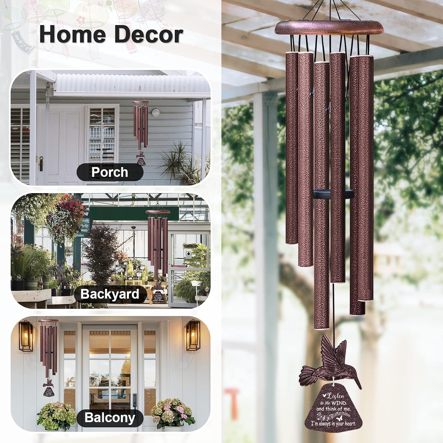 Thumbnail 6 de Synhonty A01 Memorial Wind Chime with Hummingbird, 32-Inch Aluminum Tubes