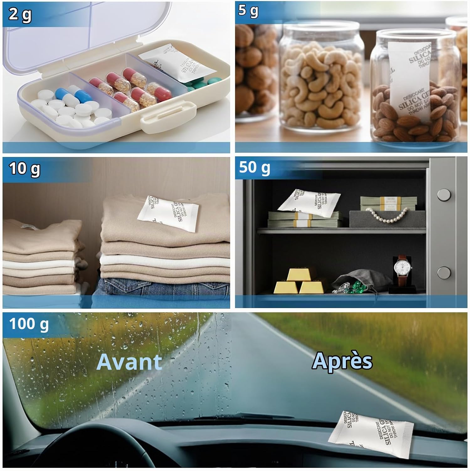 Detalle de MakMeFre B50G(20)JeRe-silicagelzakjes, 20 x 50 g, absorptie tot 43%