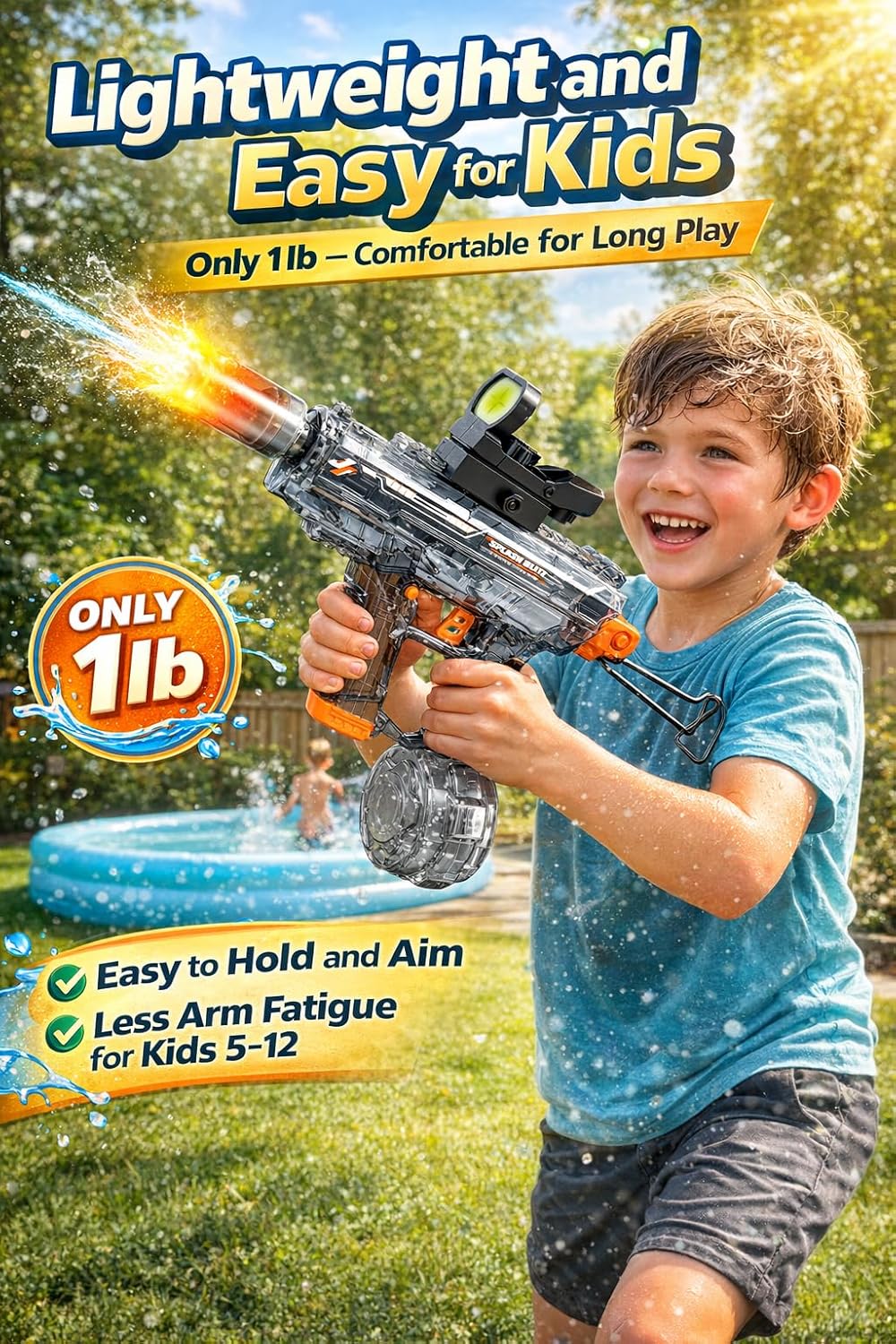 Thumbnail 4 de Kids Electric Water Gun (Automatic, Rechargeable) with LED Muzzle, 8–16 ft Range — Battery-Powered Outdoor Water Blaster for Ages 5–12