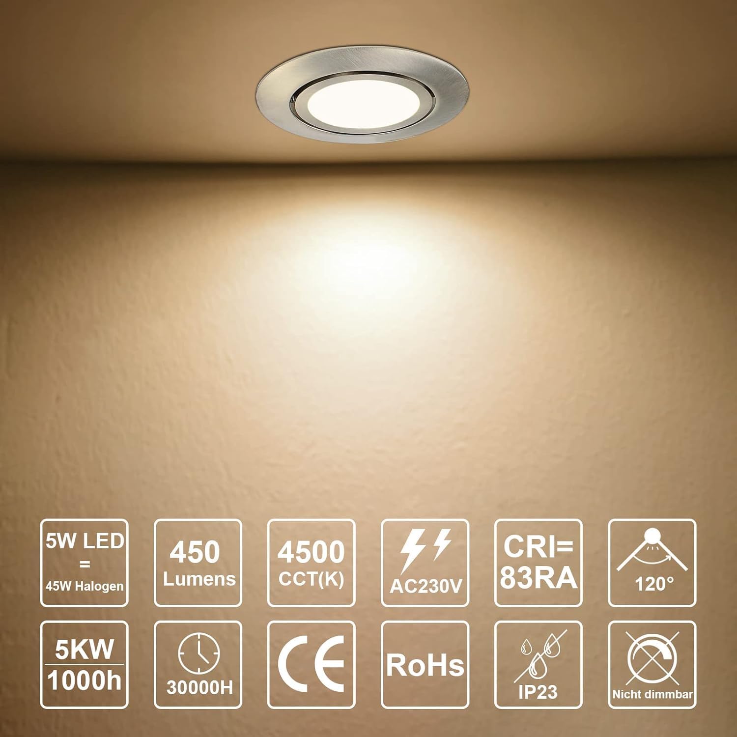 Thumbnail 3 de Wondlumi Einbaustrahler LED 5 W, neutralweiß, flach (6er-Set) mit 40° Schwenk