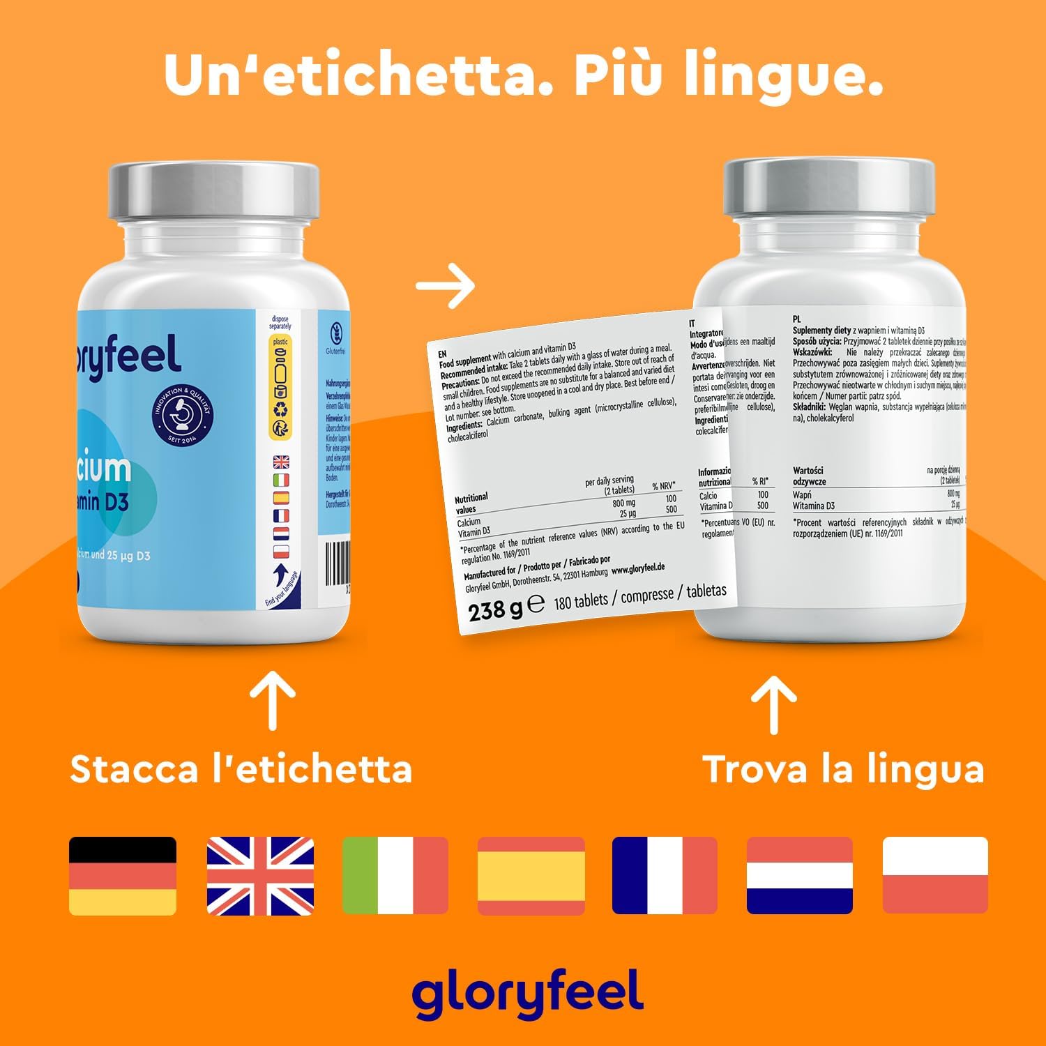 Thumbnail 6 de Integratore Calcio e Vitamina D3, 180 Compresse – Gloryfeel: supporto per ossa, denti e muscoli