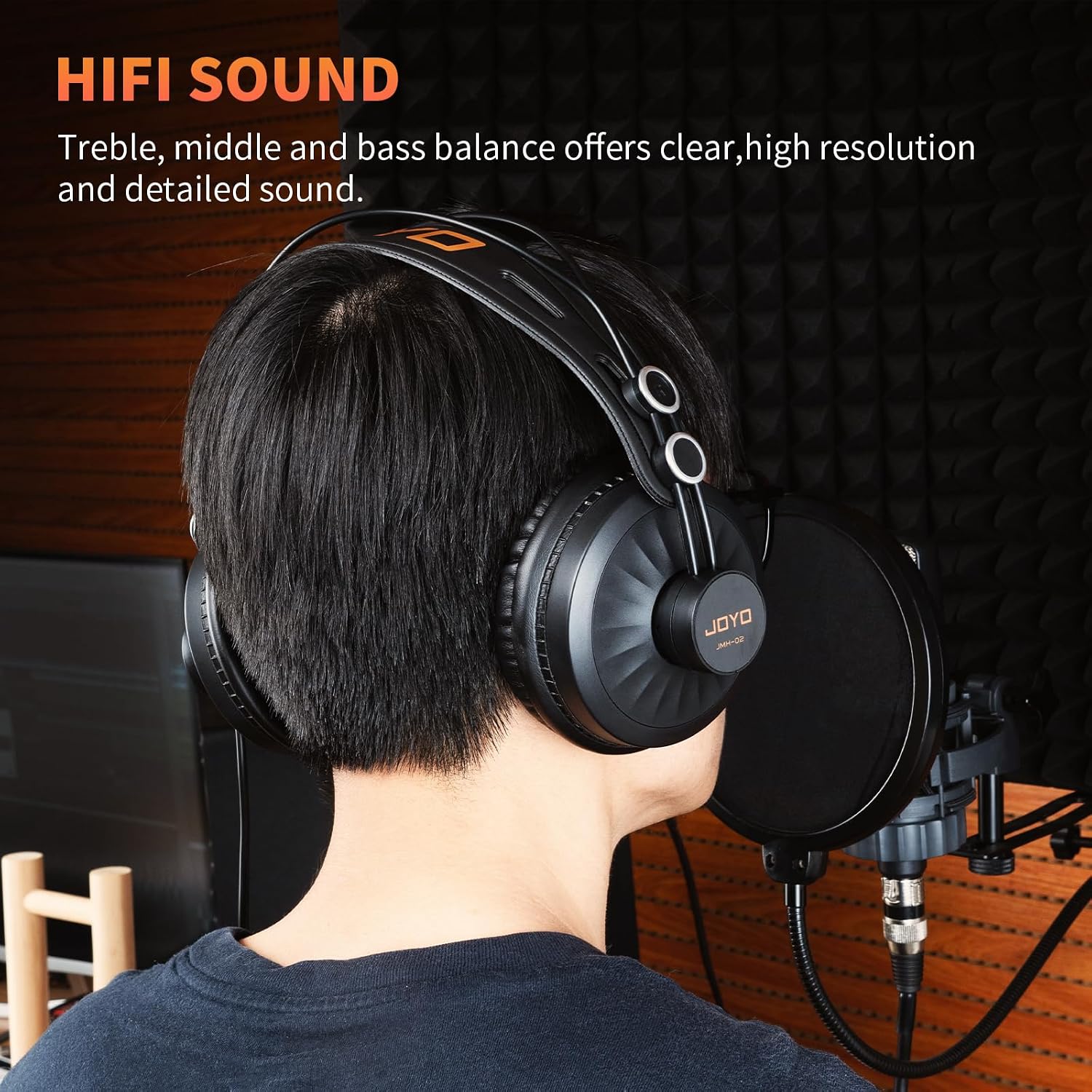 Detalle de JOYO JMH-02 Studio Monitor Headphones, 50mm Drivers, Closed-Back Design