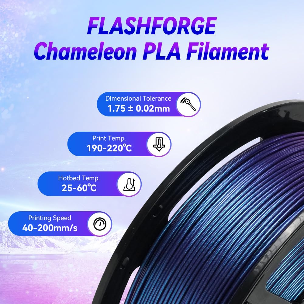 Detalle 2 de FLASHFORGE Filamento 3D Camaleón PLA 1.75mm, Cambio de Color 🌈
