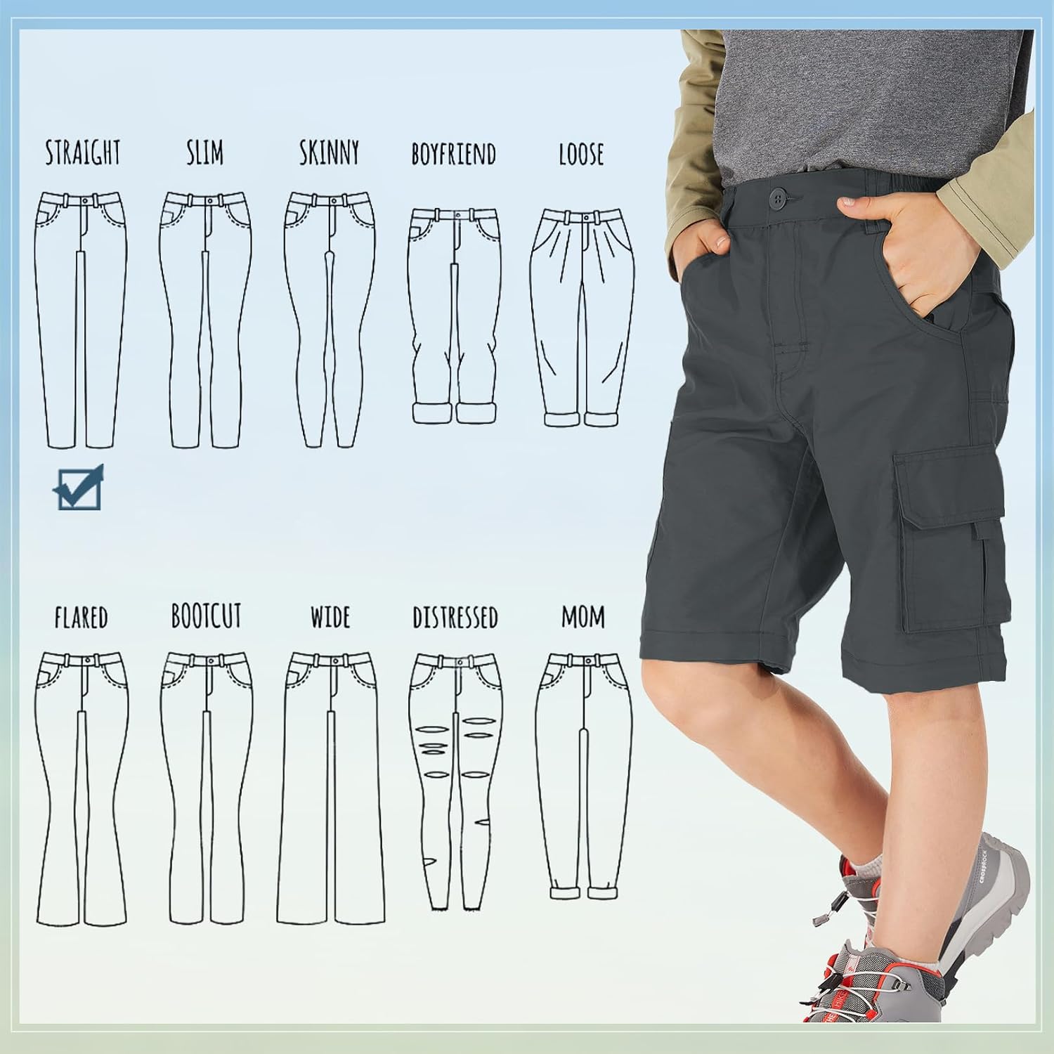 Thumbnail 5 de linlon Convertible Cargo Hiking Pants for Kids, UPF 50+, Quick-Dry, 5–18Y