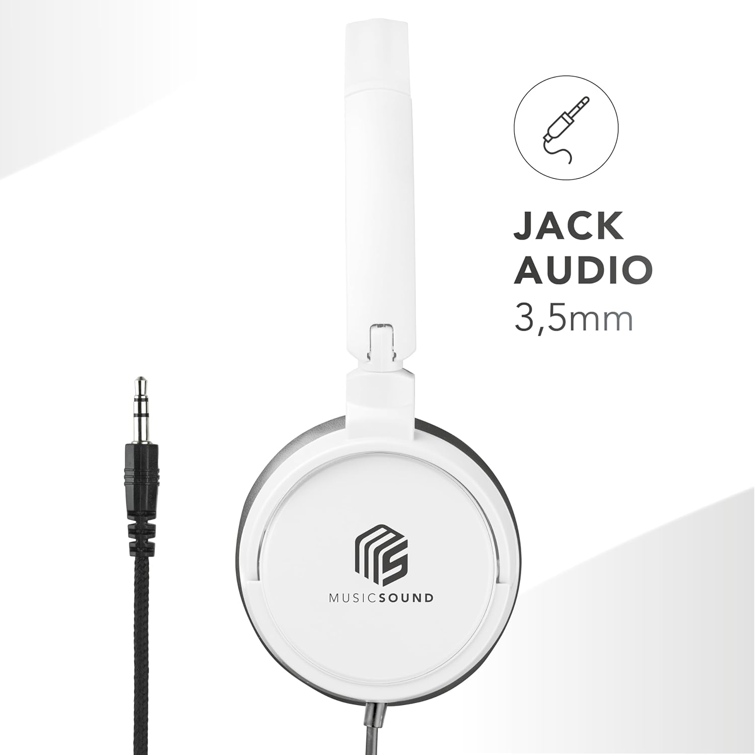 Thumbnail 2 de Music Sound Basic Bügelkopfhörer mit Kabel (Over Ear), faltbar & Mikrofon, 3,5-mm-Klinke – Weiß