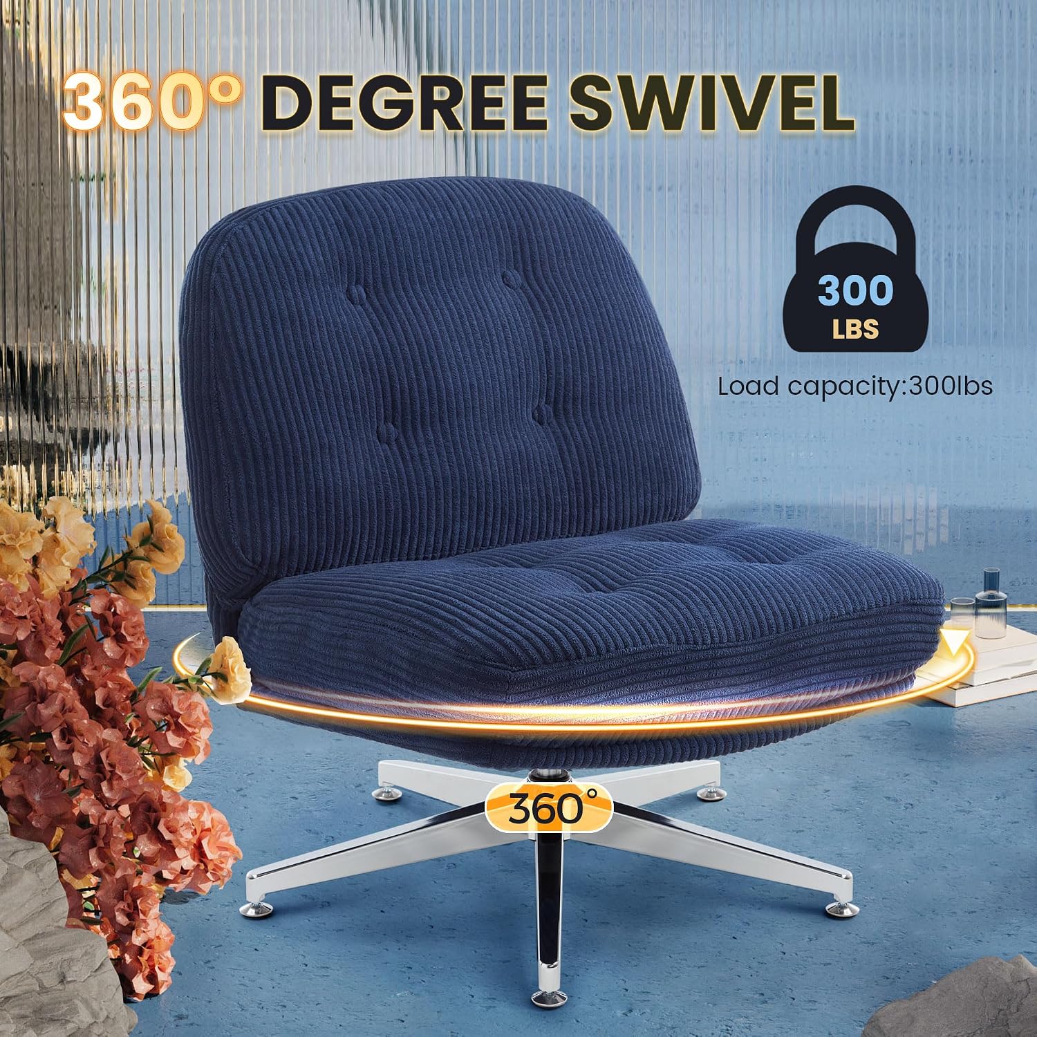 Thumbnail 6 de IWMH 009 fotel obrotowy z niebieskiego sztruksu, metalowa podstawa