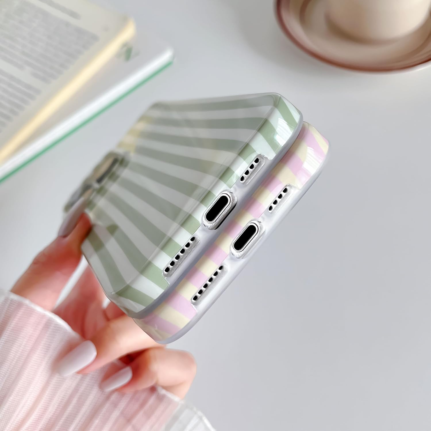Thumbnail 4 de SmoBea Case for iPhone 16 Pro Max – Slim Striped Sage Green TPU Case