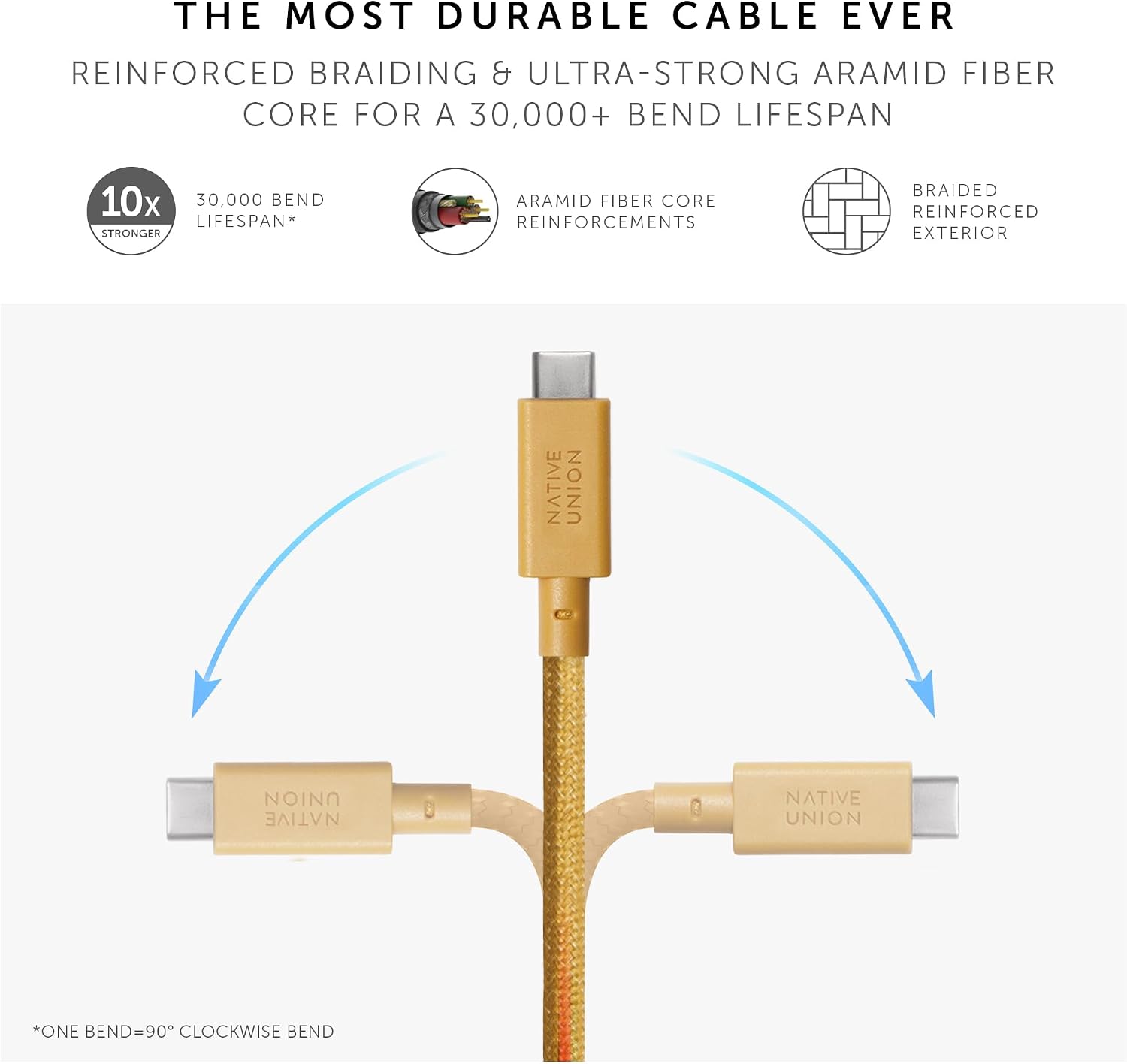 Detalle de Native Union Anchor Cable 240W (3m/10ft) USB‑C to USB‑C with weighted knot – reinforced braided PD 3.1 charging cable