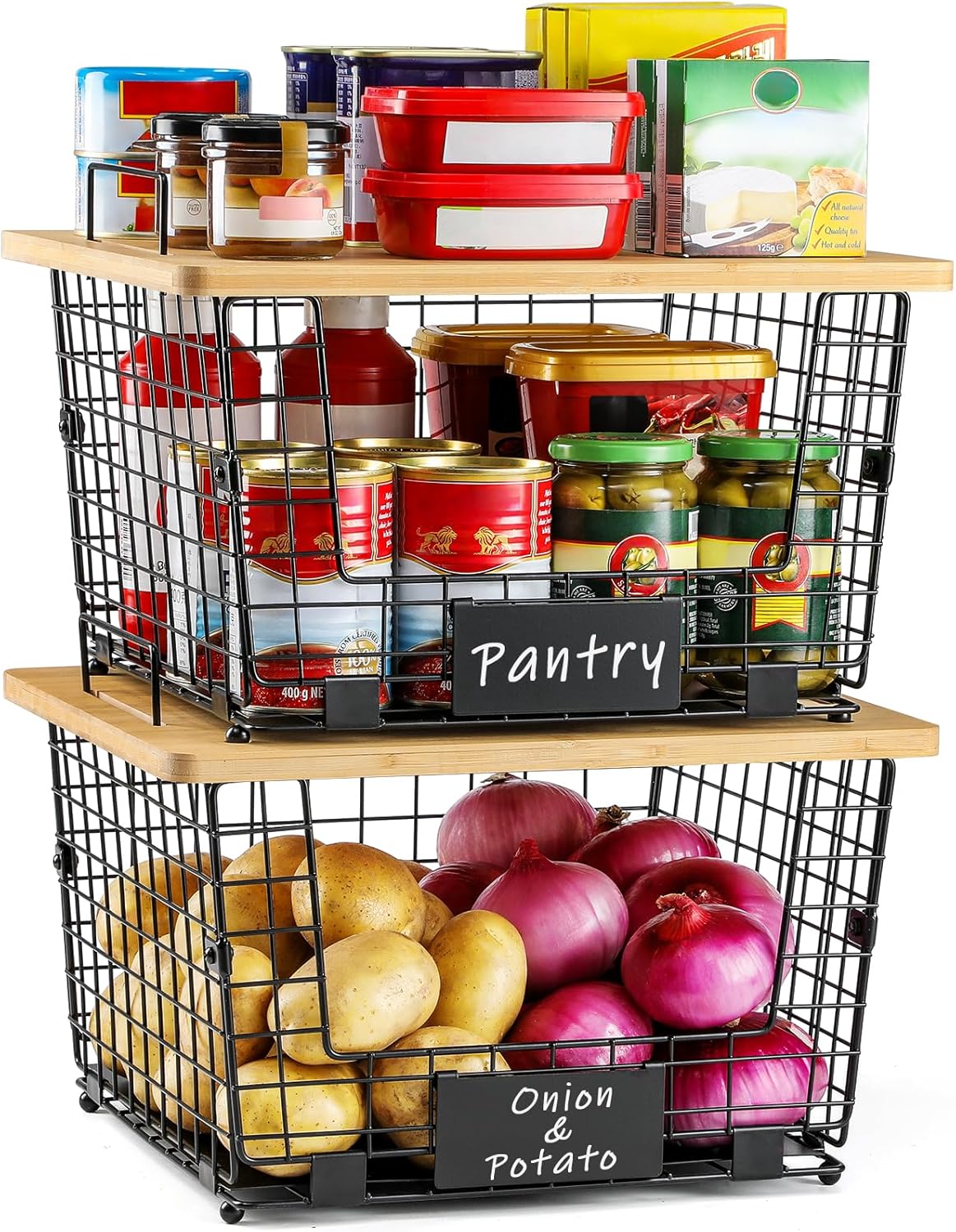 Thumbnail 6 de XXL Stackable Wire Basket with Bamboo Top 14.6