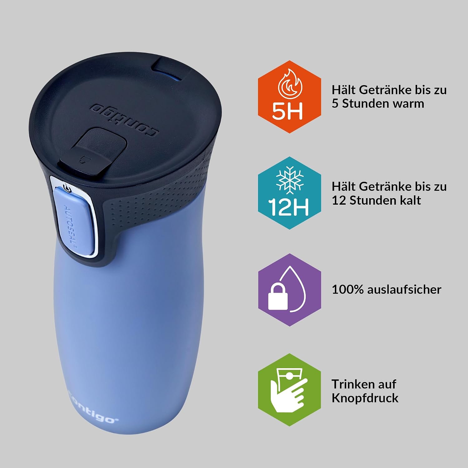 Detalle 2 de Contigo West Loop Autoseal Edelstahl Thermobecher – 470 ml, auslaufsicher
