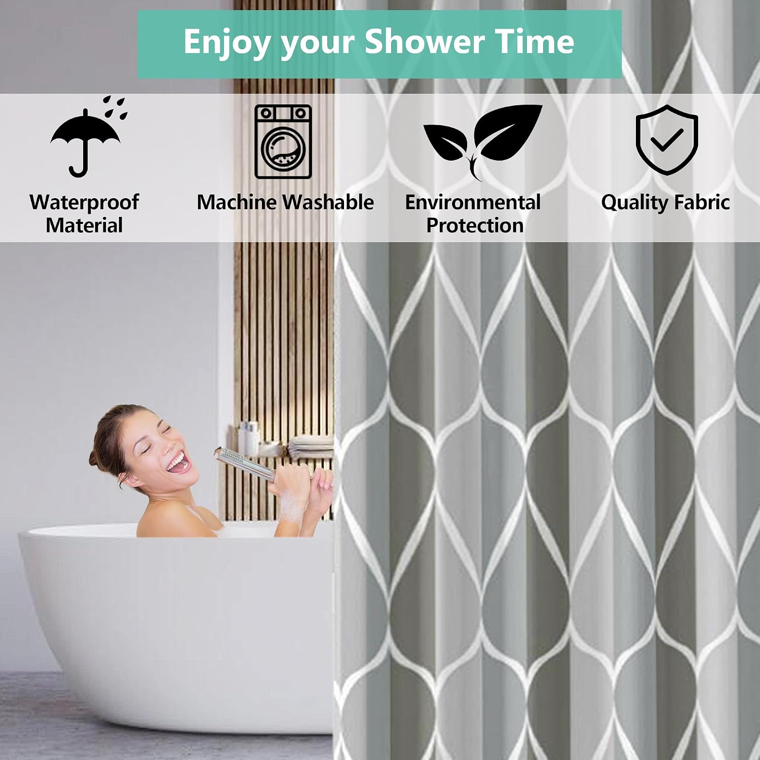 Thumbnail 1 de GERUIKE 180x180 cm Weighted Shower Curtain