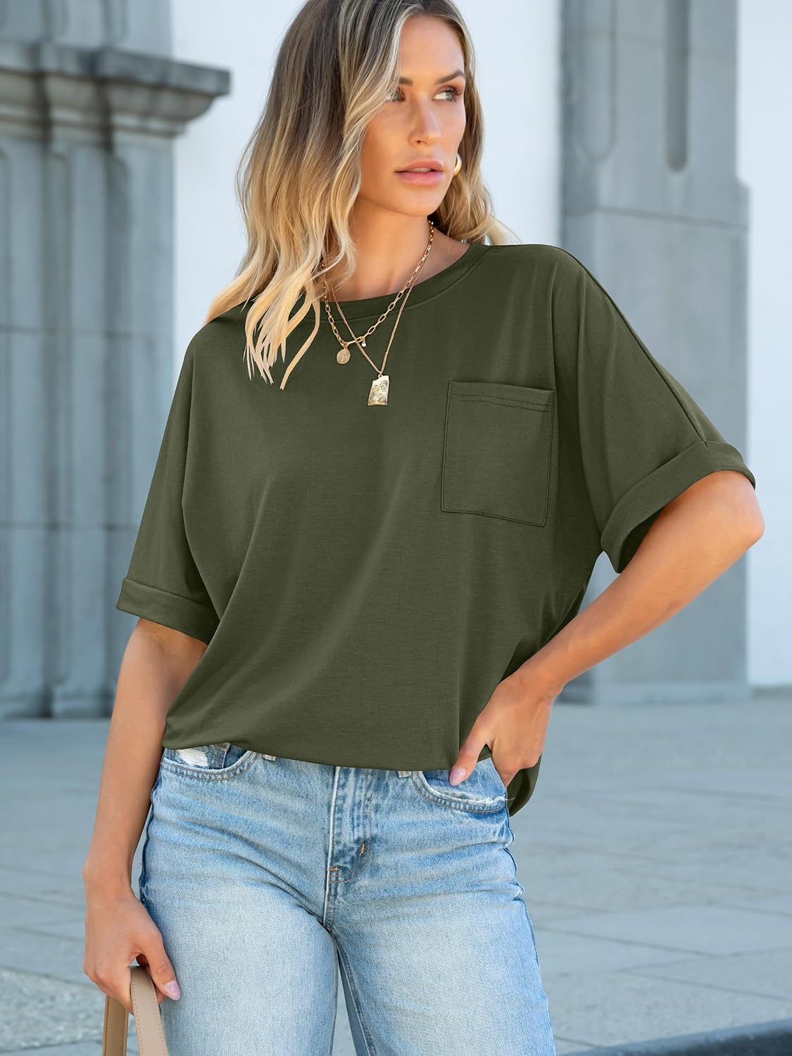 Detalle de ANRABESS Women Oversized T Shirts Short Sleeve Summer Casual Loose Top Basic Tee with Pocket