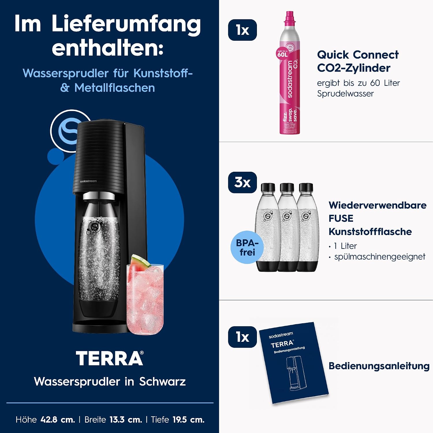 Detalle 2 de SodaStream TERRA Promopack Wassersprudler 44 cm 🥤