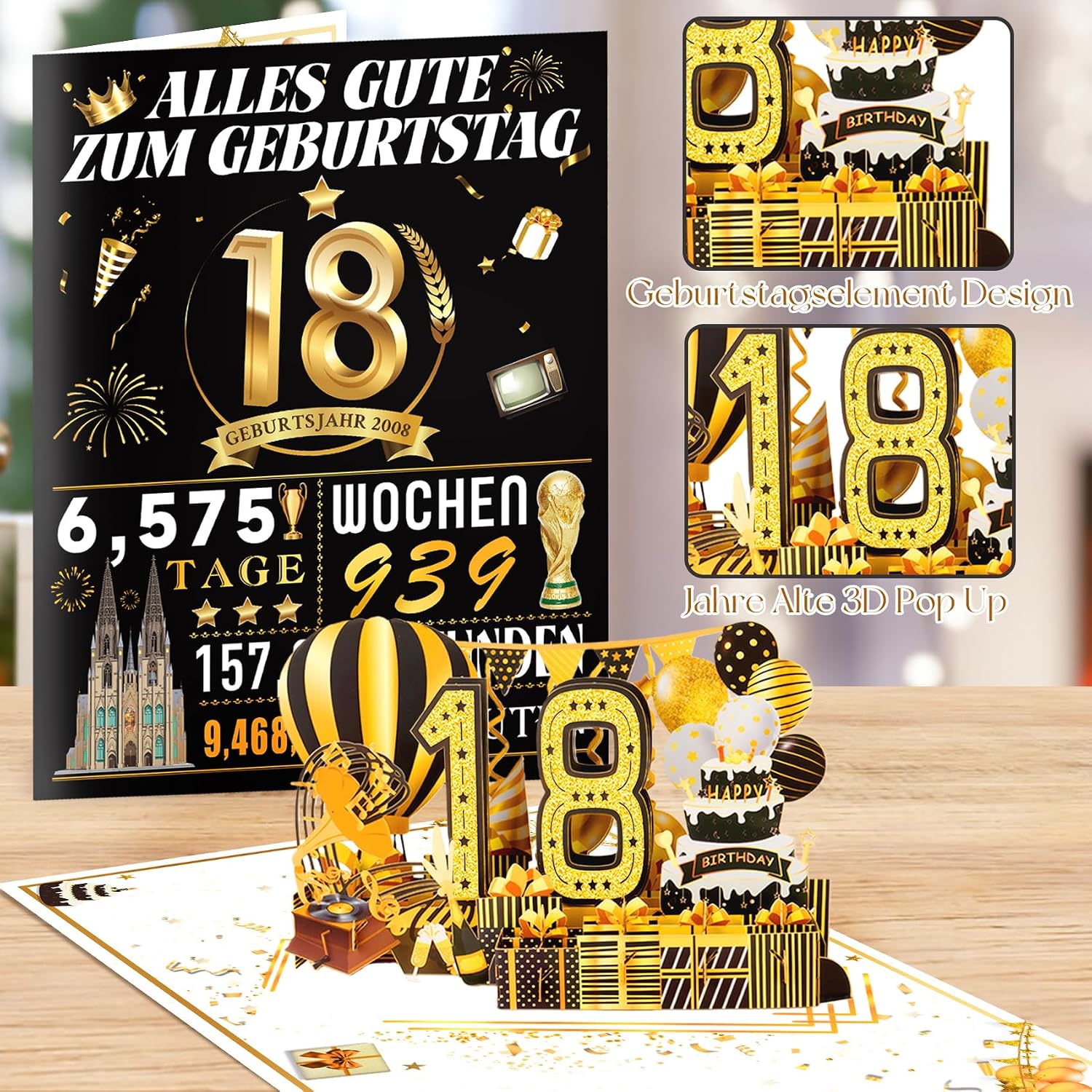 Detalle de OLOSONG Geburtstagskarte zum 18. Geburtstag als 3D Pop-Up Karte mit Umschlag