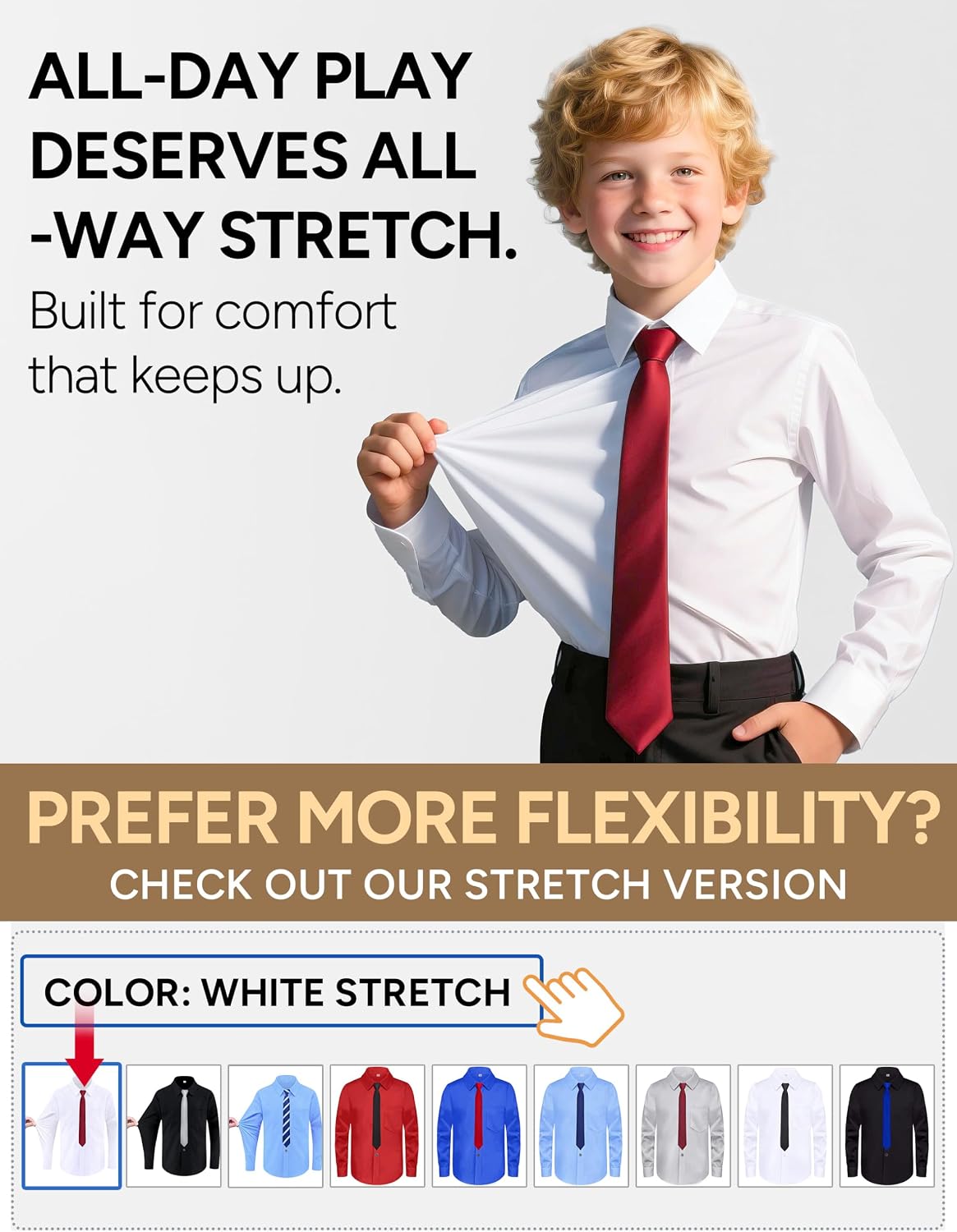 Detalle 2 de MagicSite Boys’ Long-Sleeve Button-Down Dress Shirt and Tie, Stretch or Standard Fabric