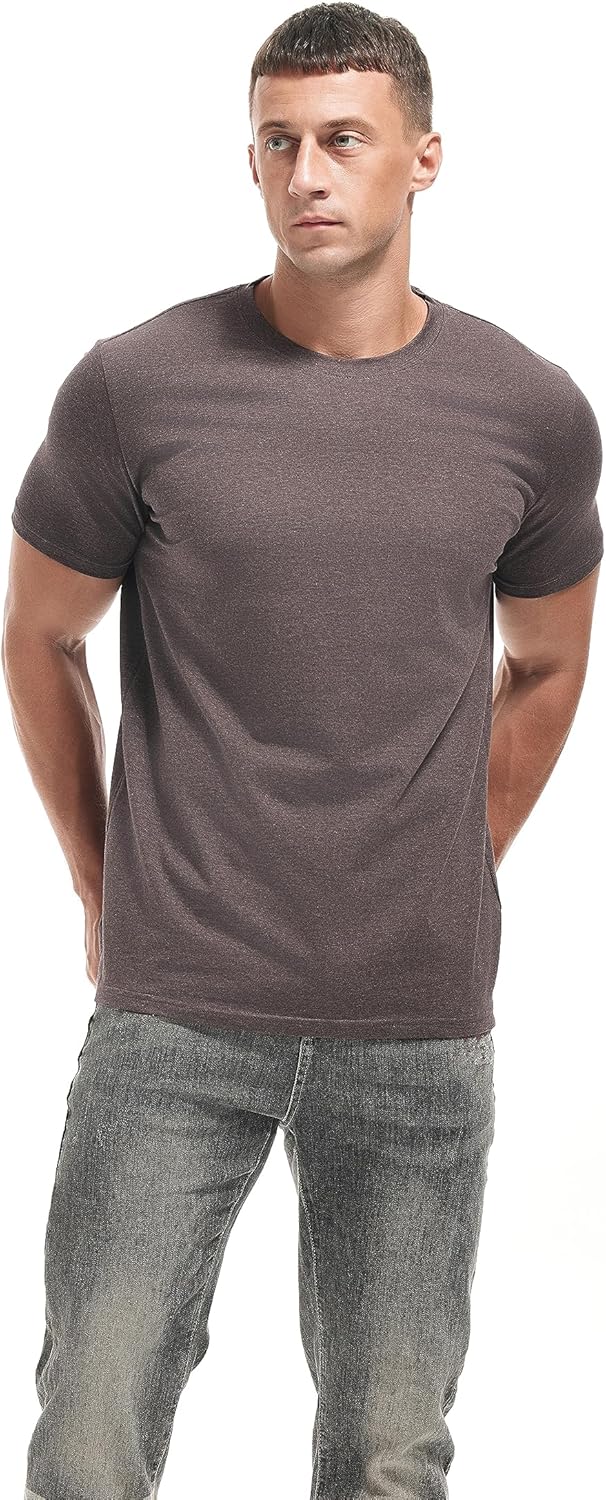 Detalle de VEIISAR Herren T-Shirt aus 200g Baumwolle – Slim-Fit Unterzieh-Shirt mit Dehnung, Weiß/Melange