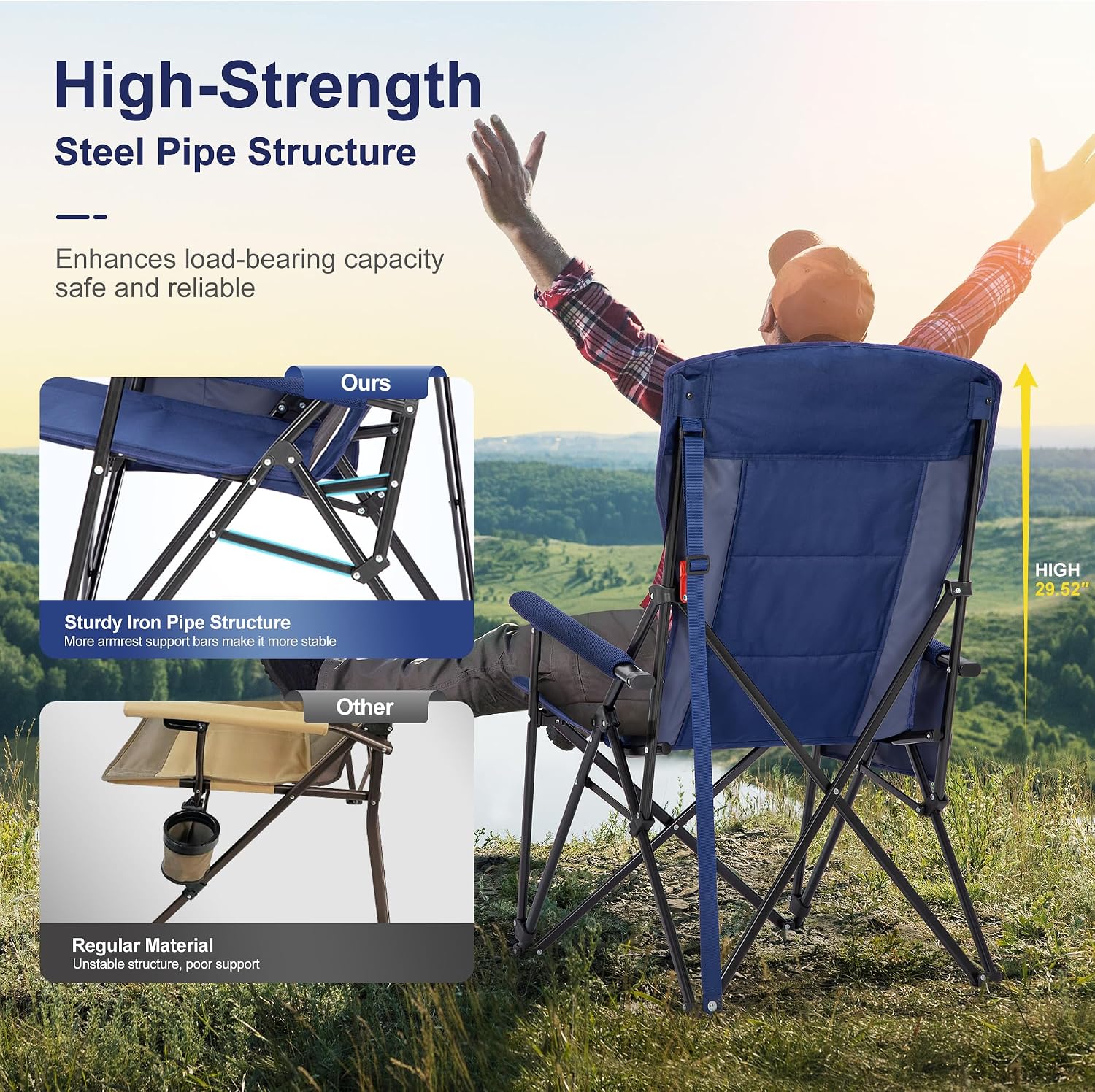 Thumbnail 6 de LET'S CAMP Oversized Camping Chairs (2-Pack) 29.52" High Back, Heavy-Duty 500LBS Support with Cup Holder