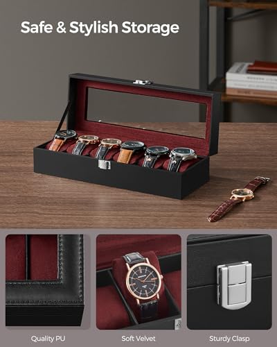 Detalle de SONGMICS Watch Box with 6 Slots and Glass Lid (JWB006R01)
