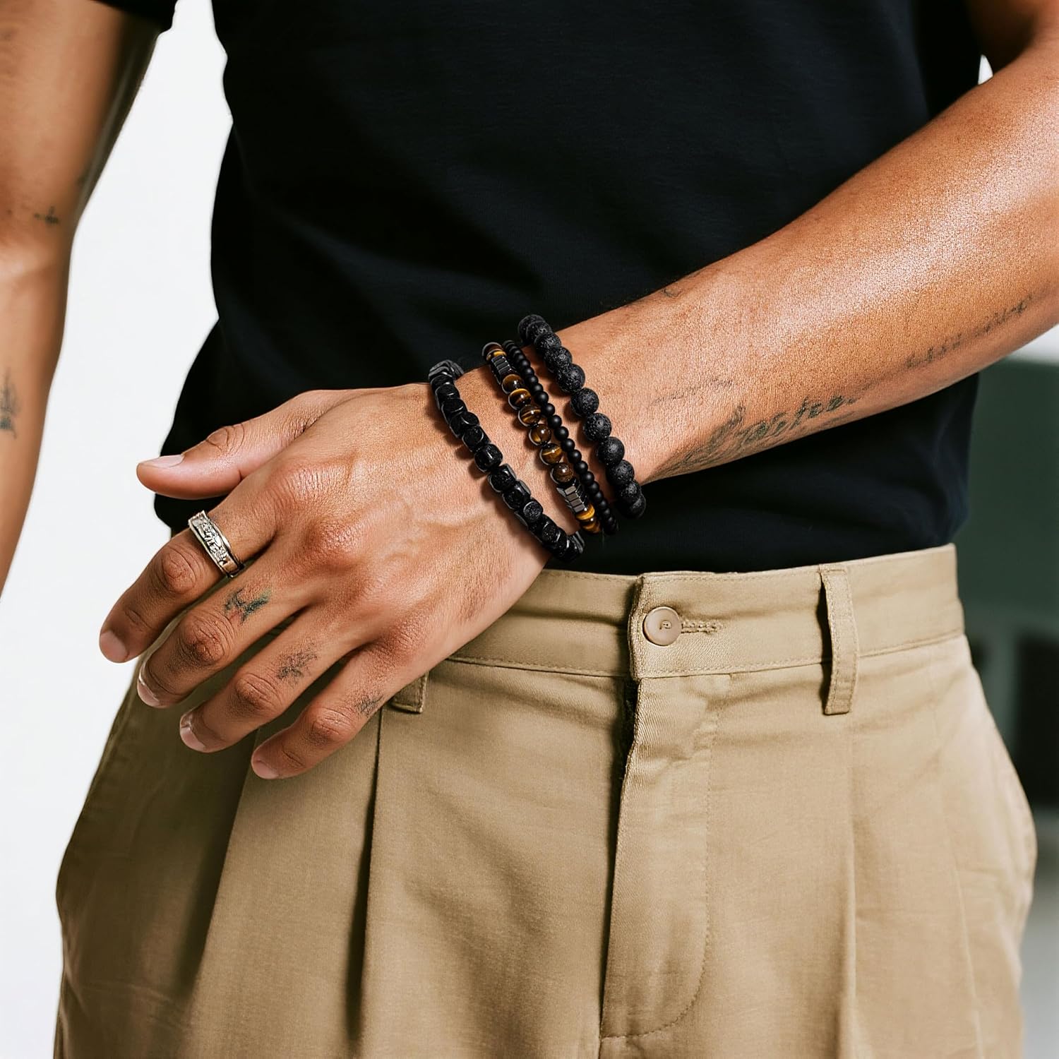 Thumbnail 1 de Lameybrt Herren Armband Set Multi – Tiger Eye / Matte Agat / Lava Rock